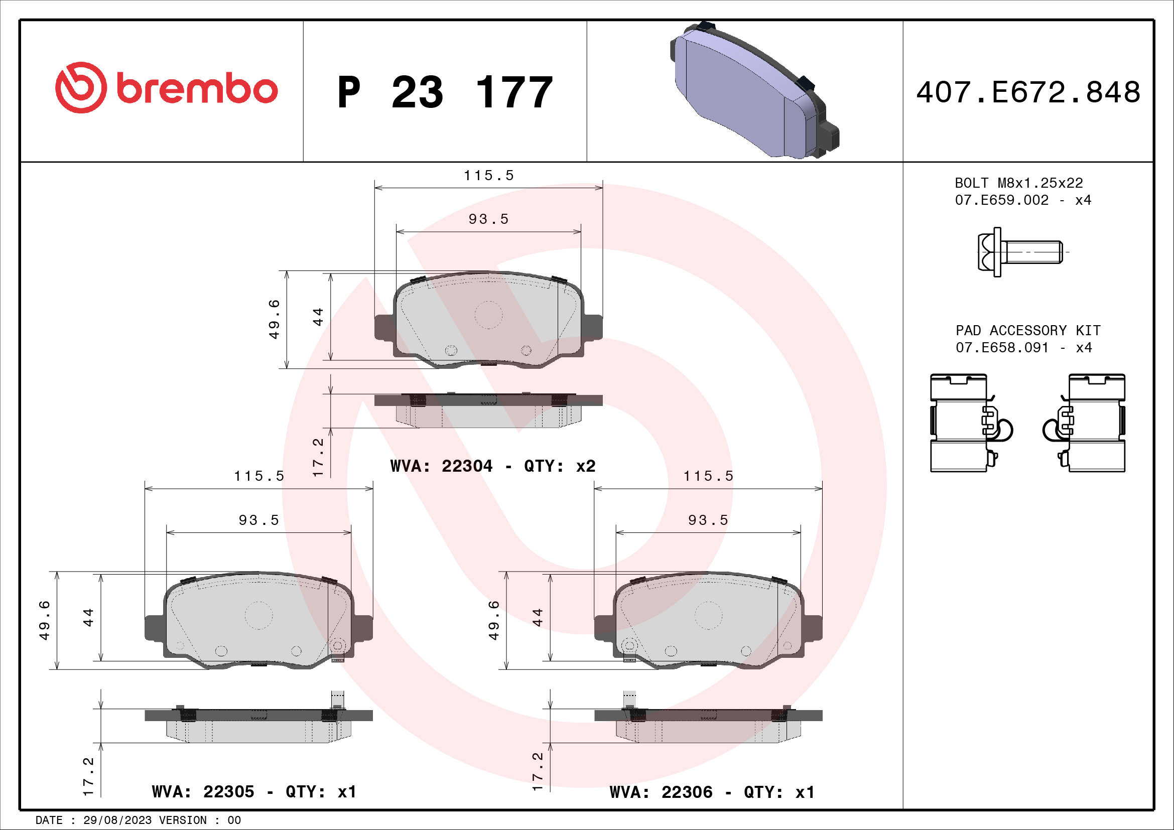 BREMBO Súprava brzdových doštičiek P 23 177