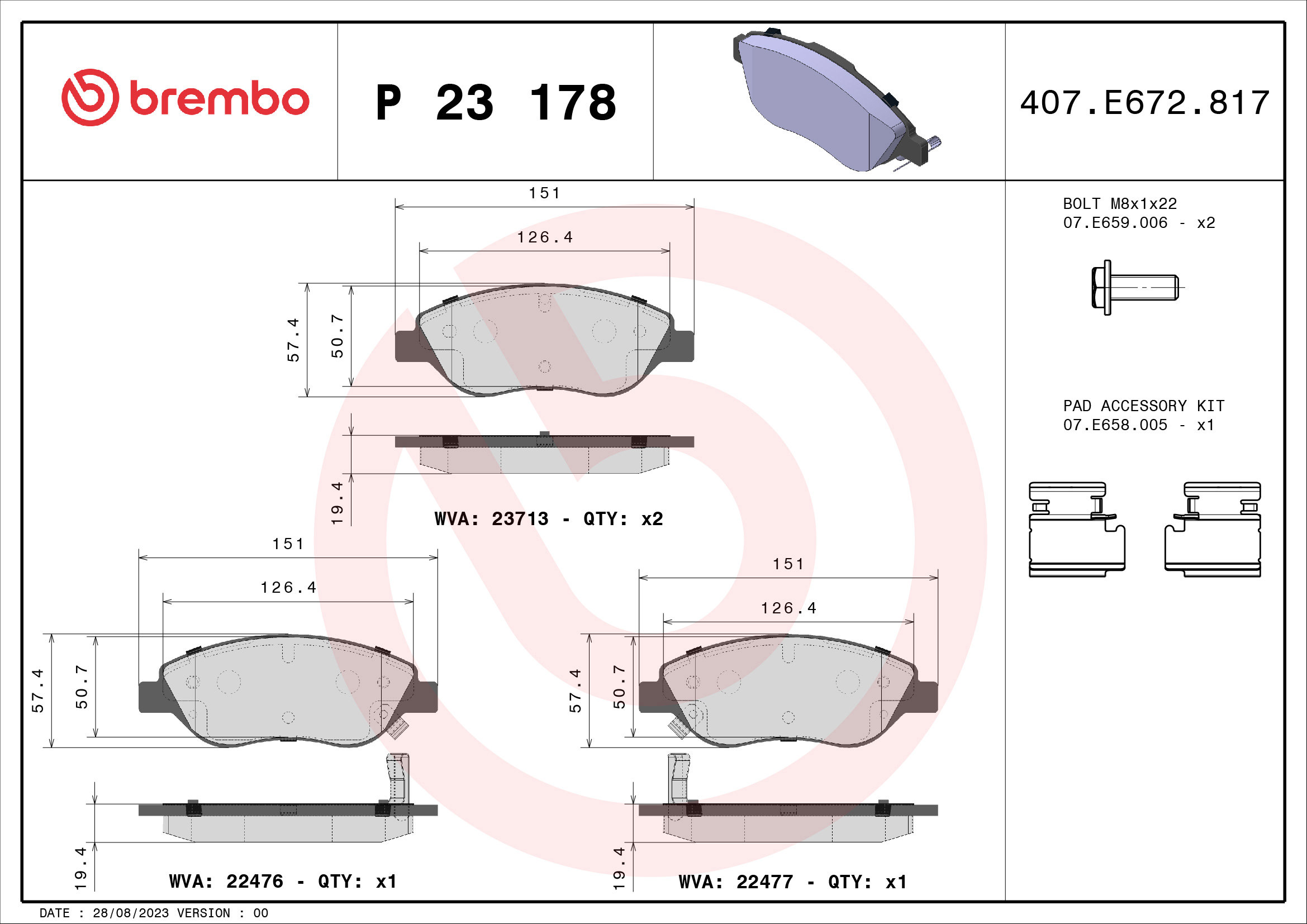 BREMBO Sada brzdových doštičiek P 23 178