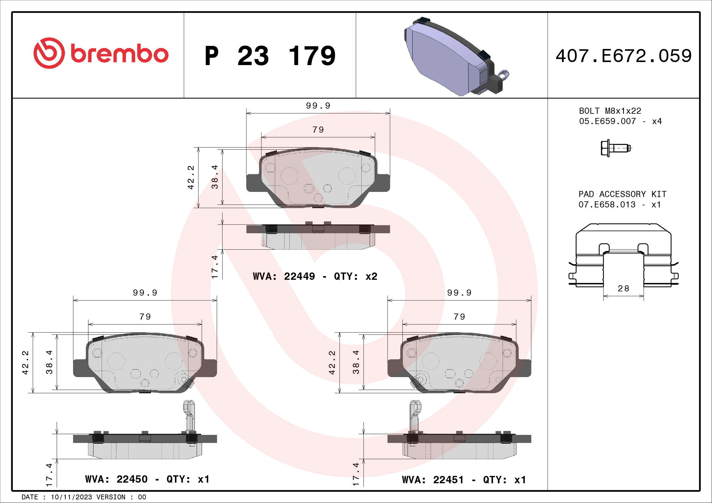 BREMBO Sada brzdových doštičiek P 23 179