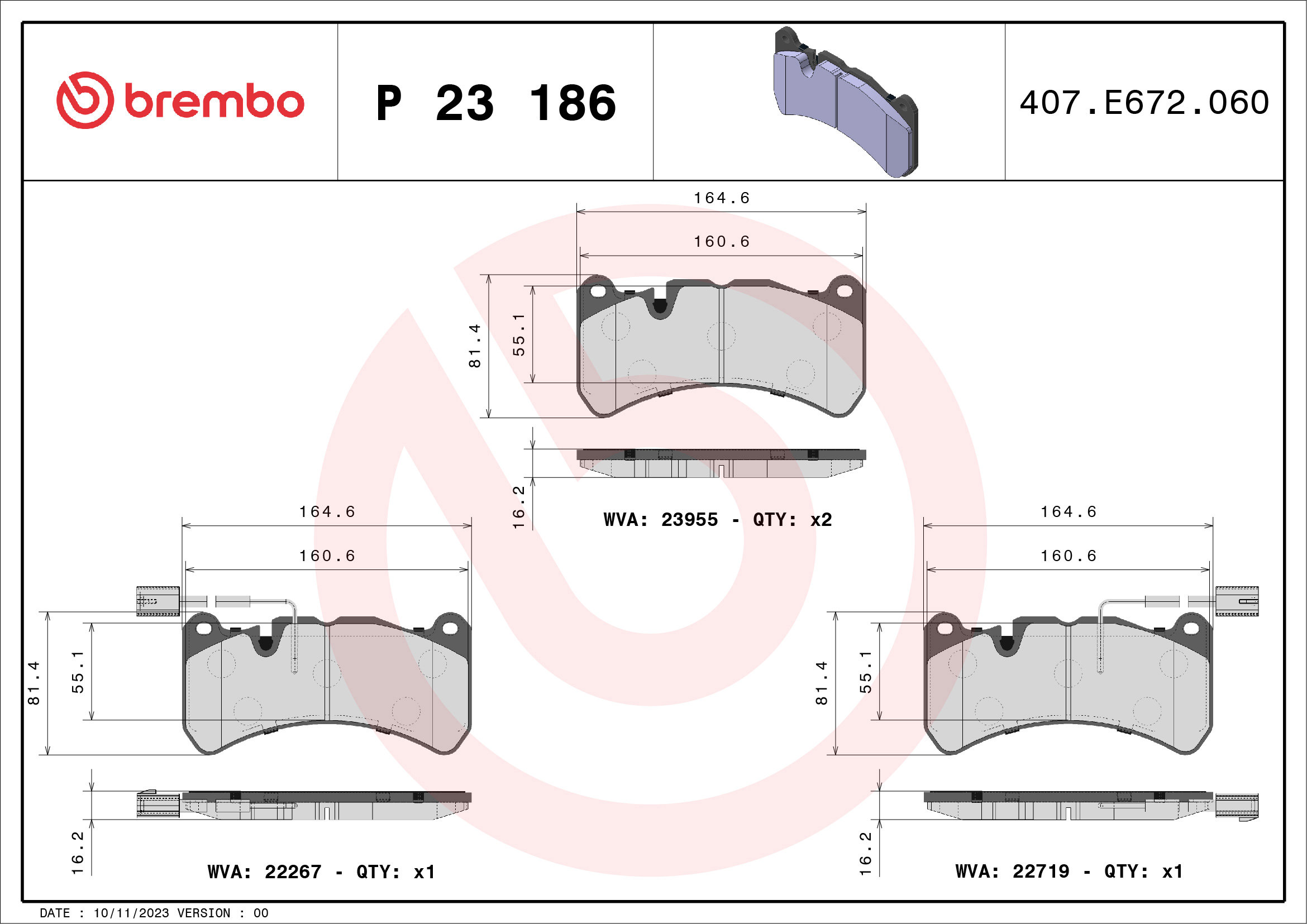 BREMBO Sada brzdových doštičiek P 23 186
