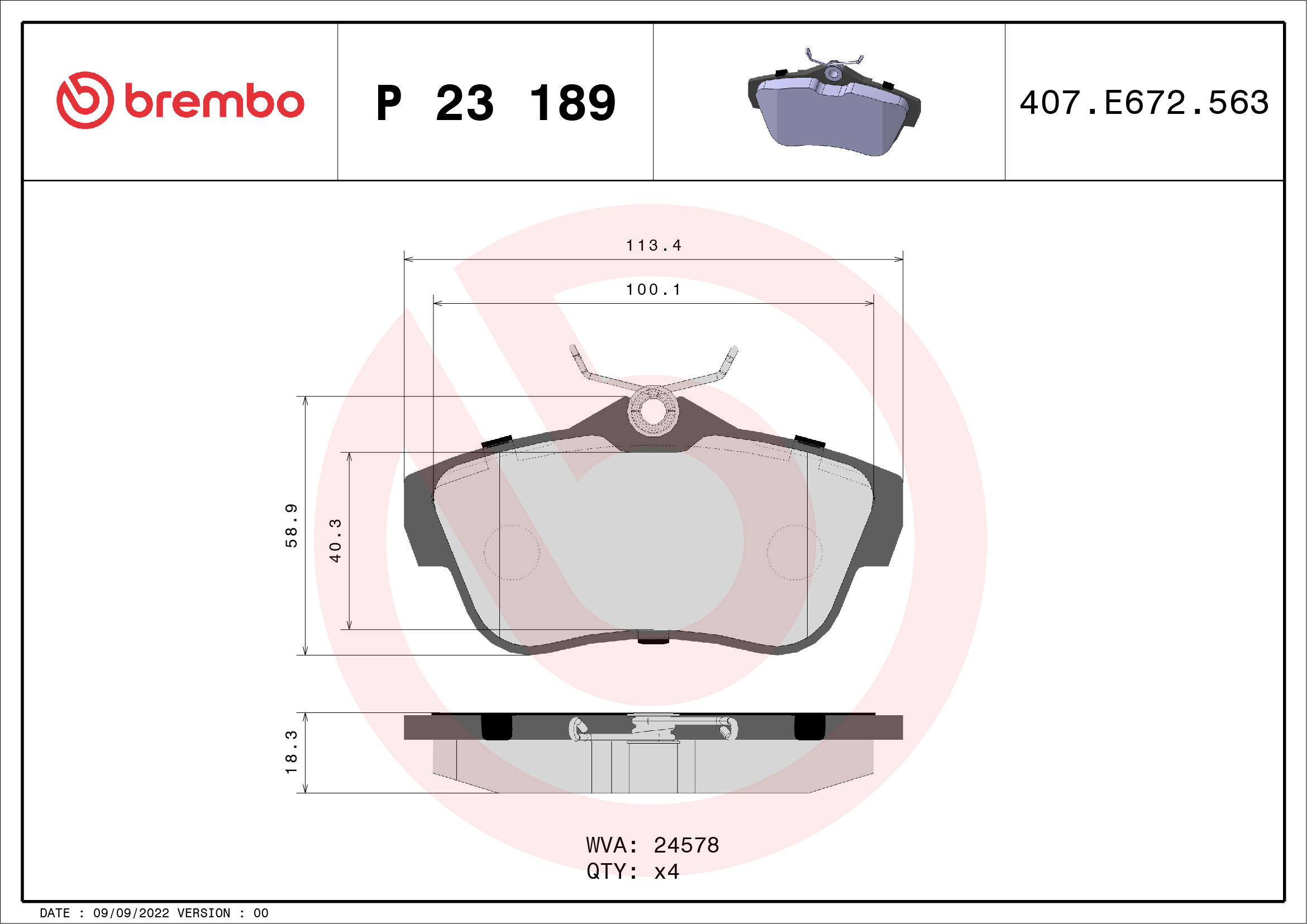 BREMBO Sada brzdových doštičiek P 23 189