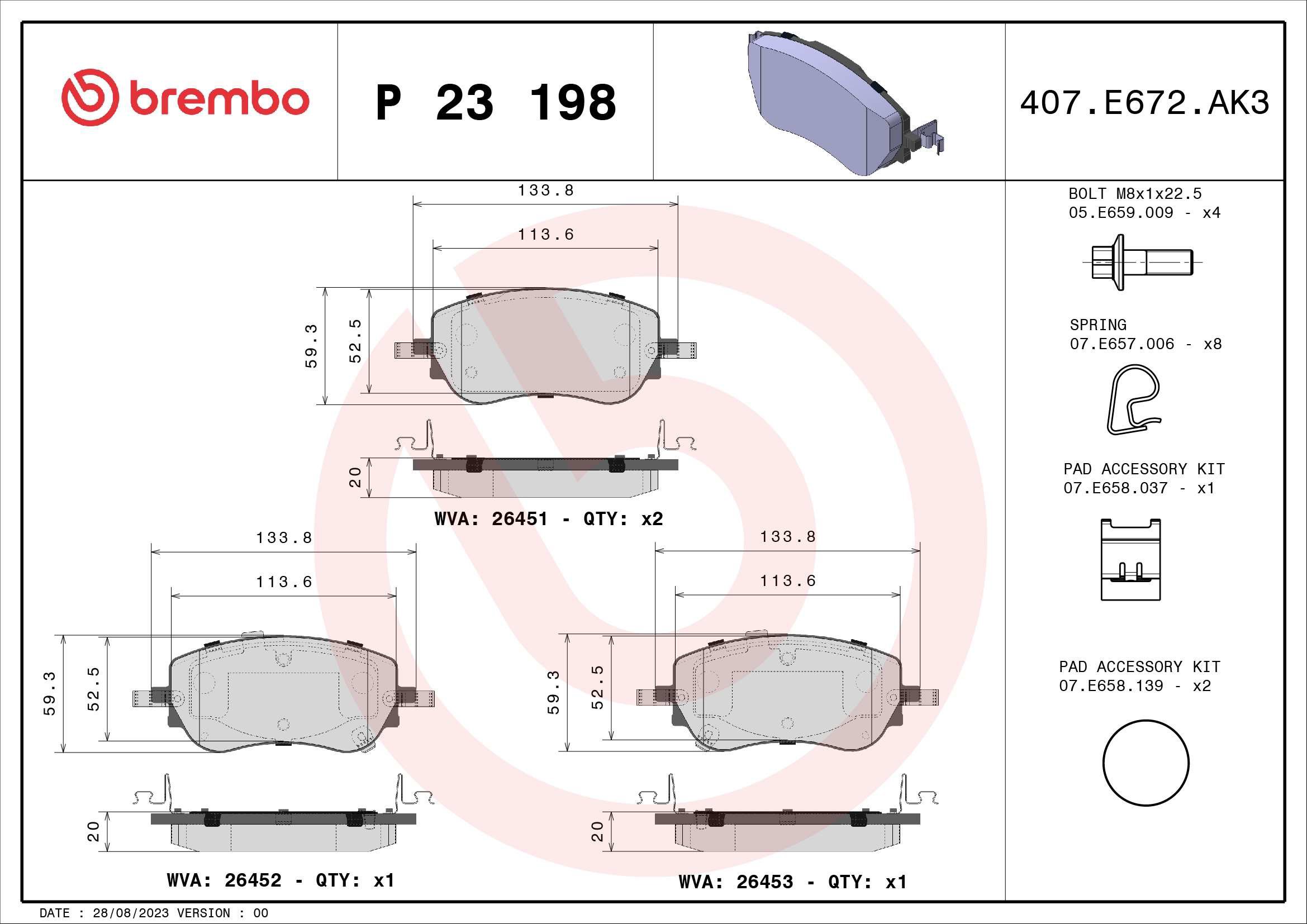 BREMBO Brzdové doštičky P 23 198