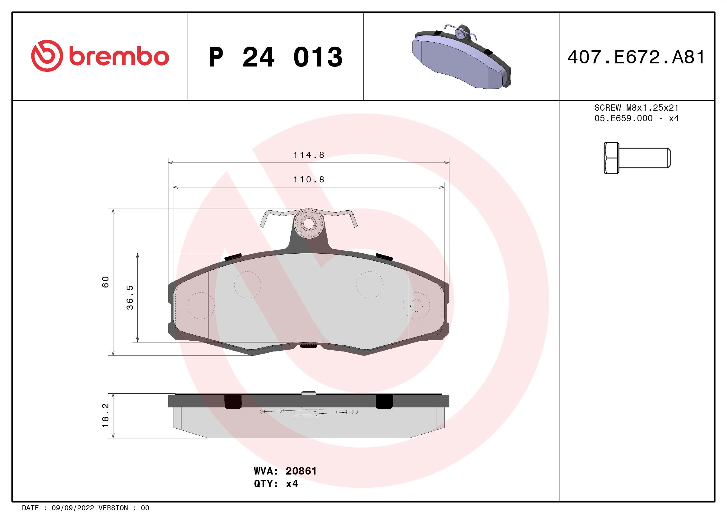 BREMBO Súprava brzdových doštičiek P 24 013