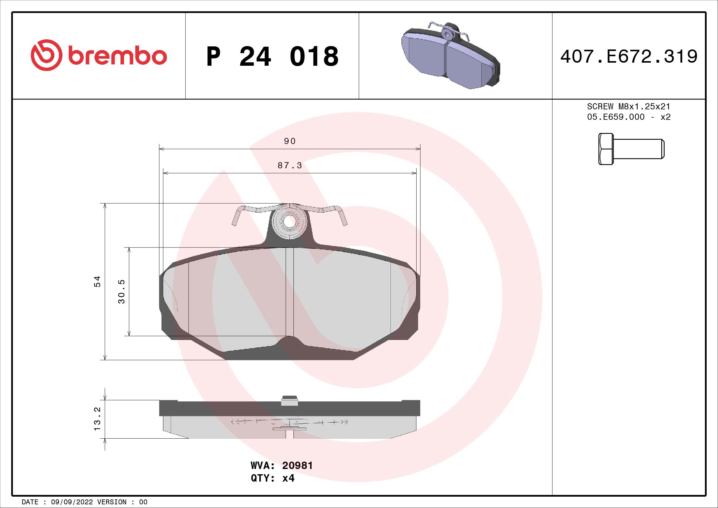 BREMBO Súprava brzdových doštičiek P 24 018