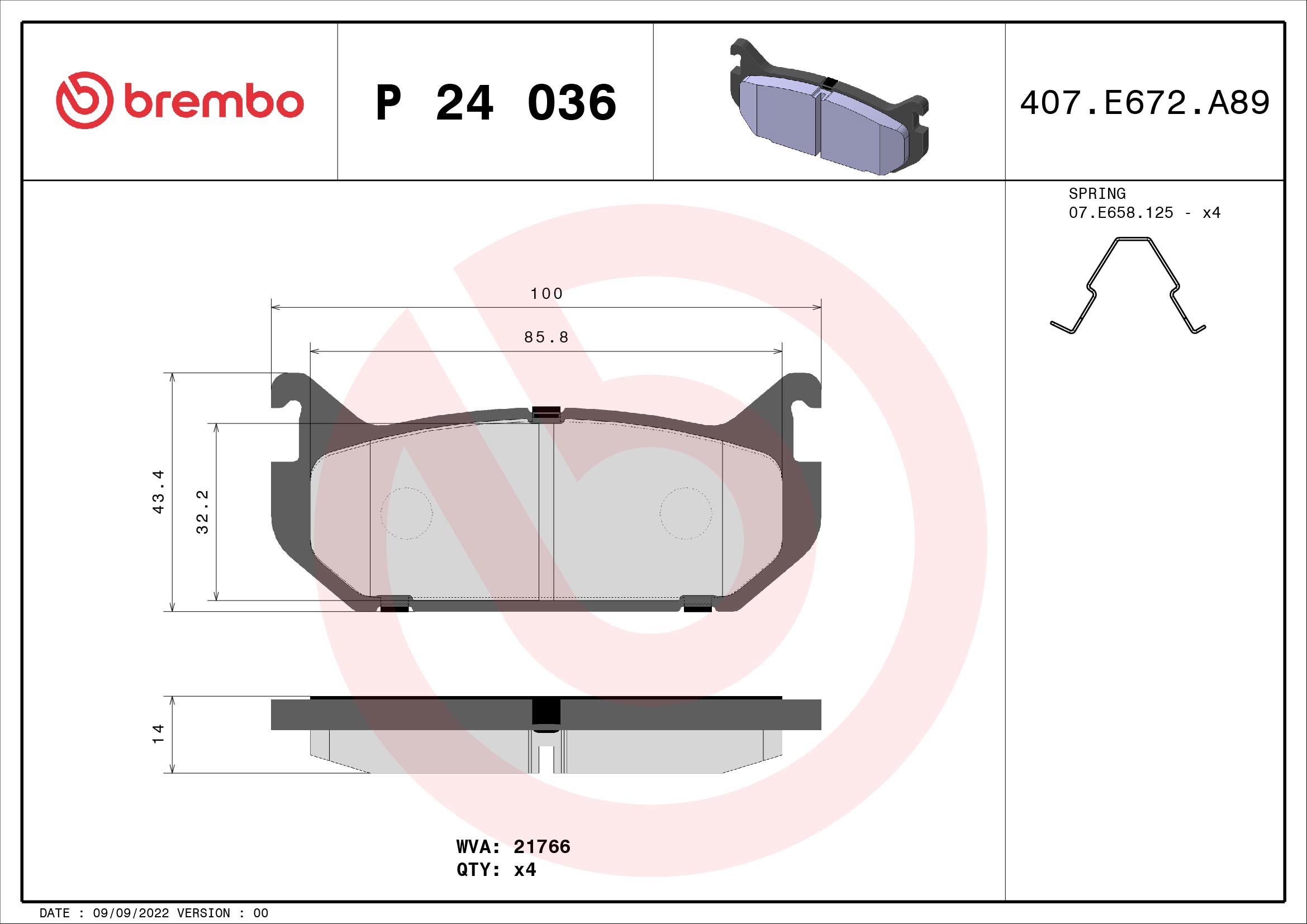 BREMBO Súprava brzdových doštičiek P 24 036
