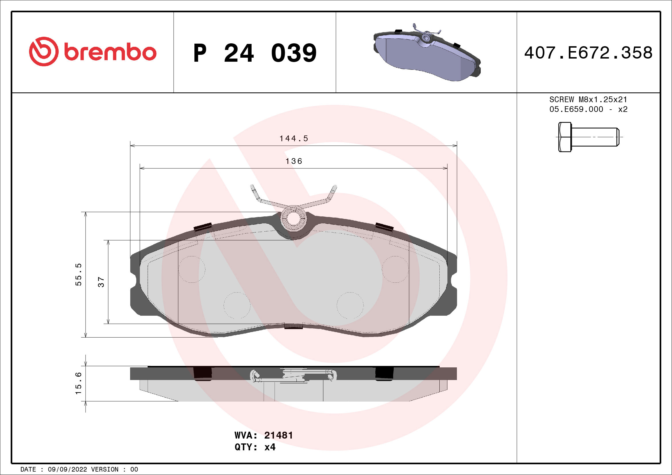 BREMBO Súprava brzdových doštičiek P 24 039