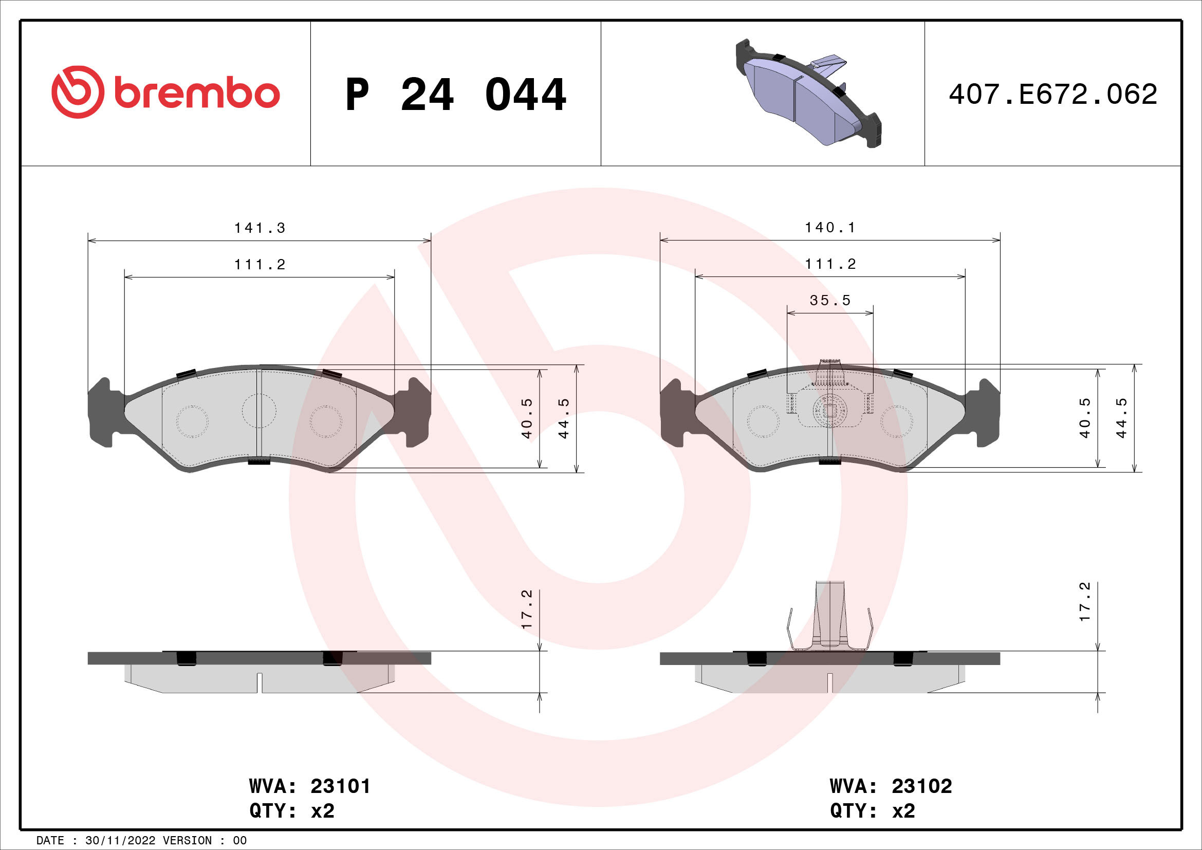 BREMBO Súprava brzdových doštičiek P 24 044