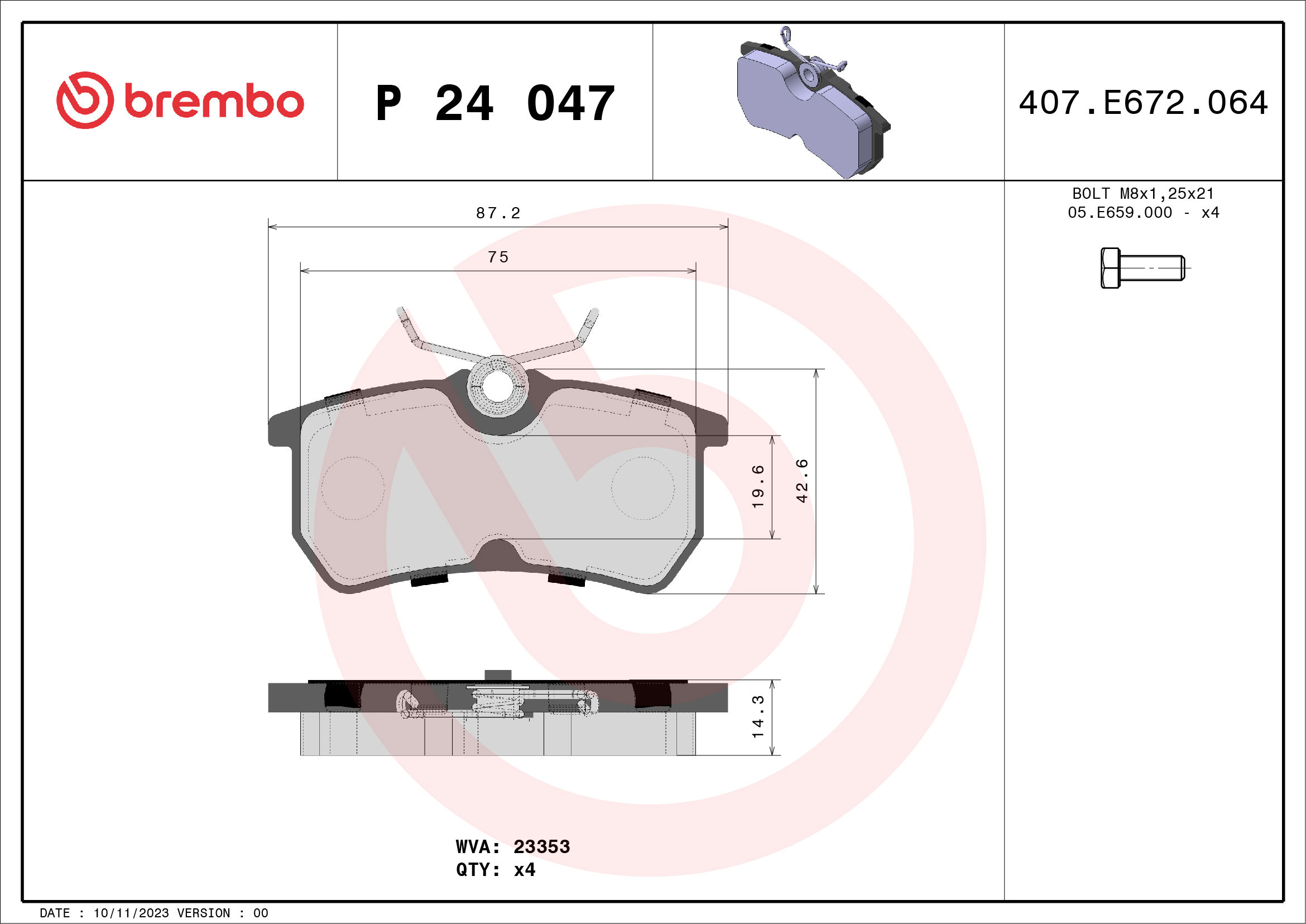 BREMBO Súprava brzdových doštičiek P 24 047