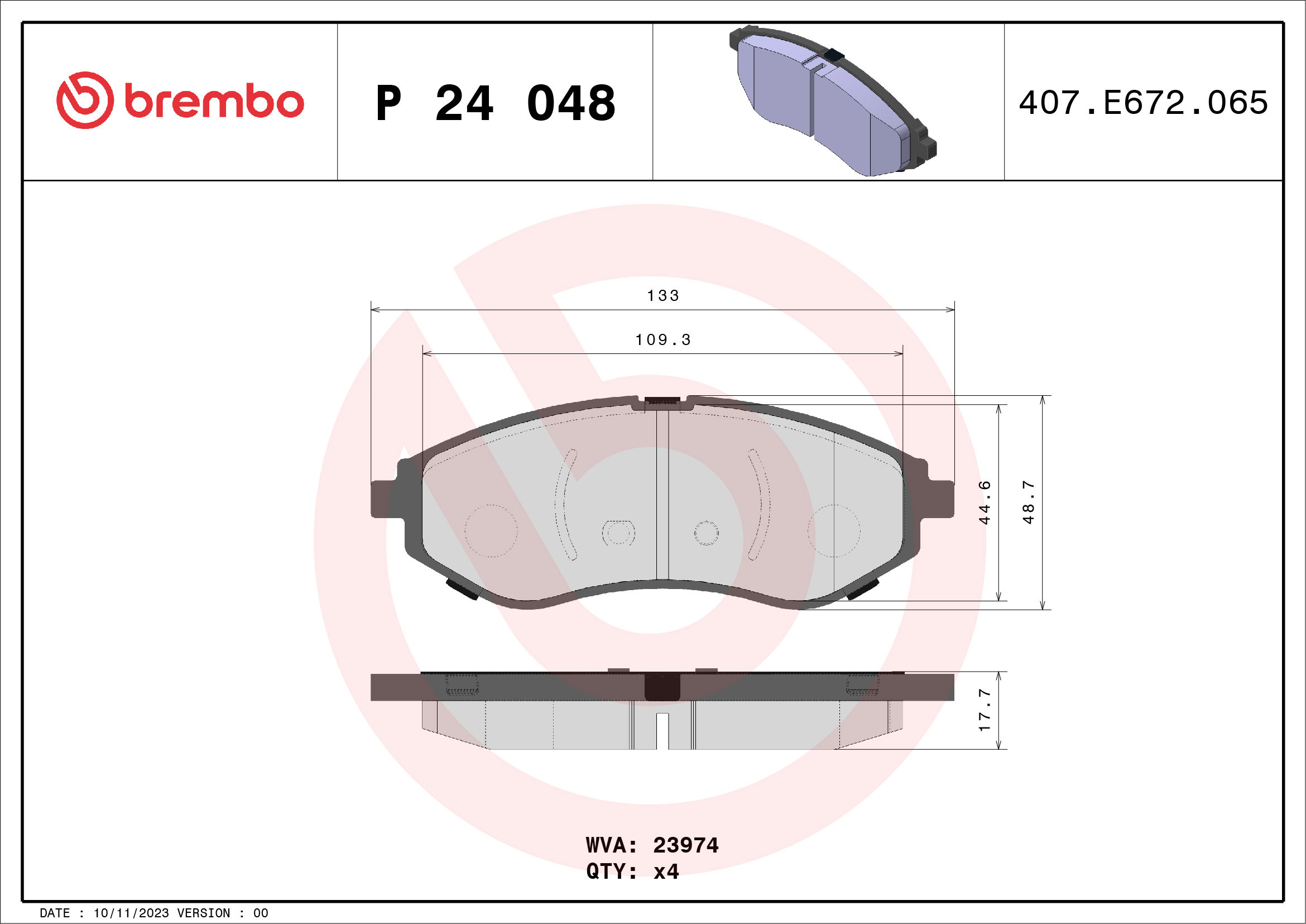BREMBO Súprava brzdových doštičiek P 24 048