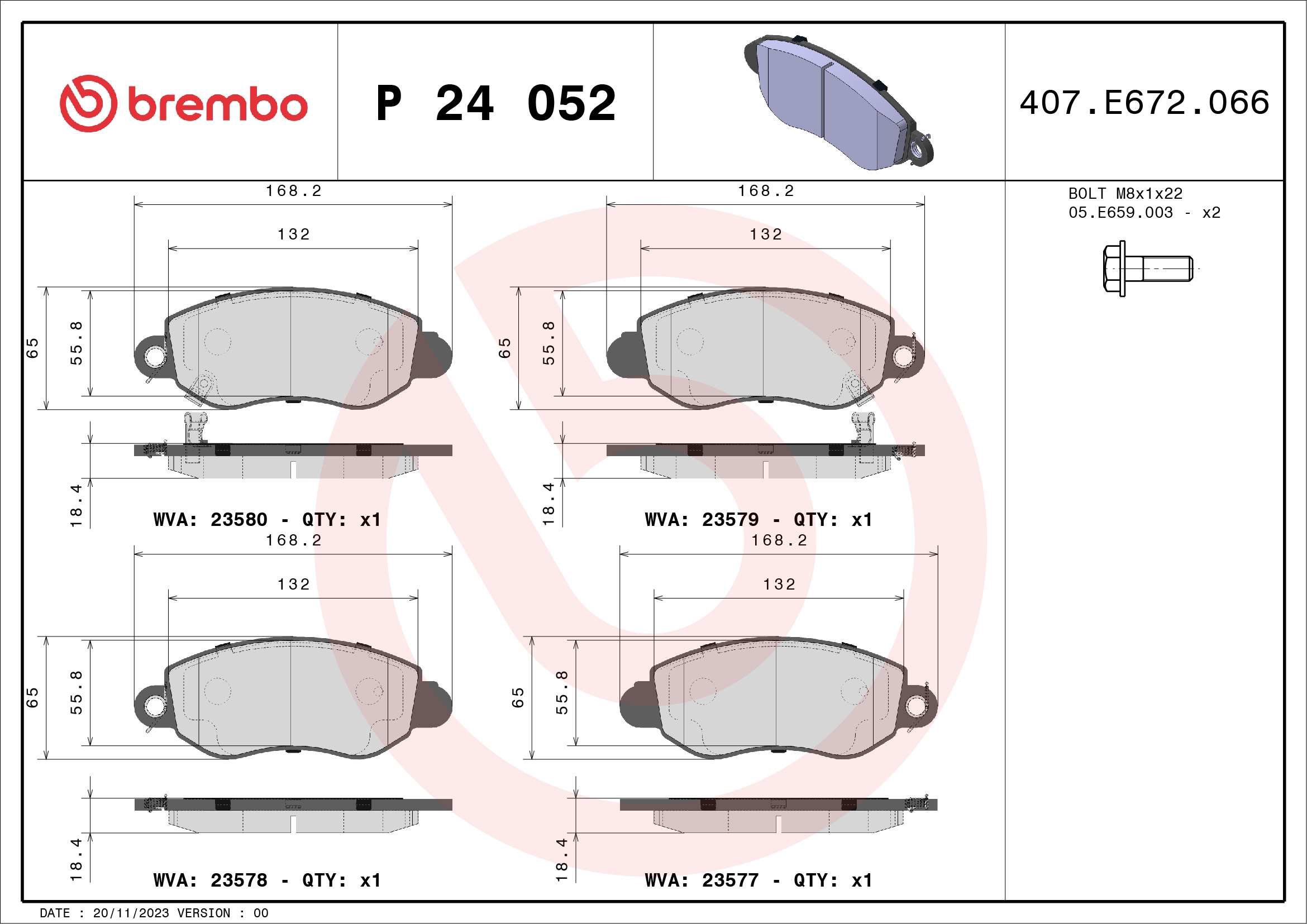 BREMBO Súprava brzdových doštičiek P 24 052