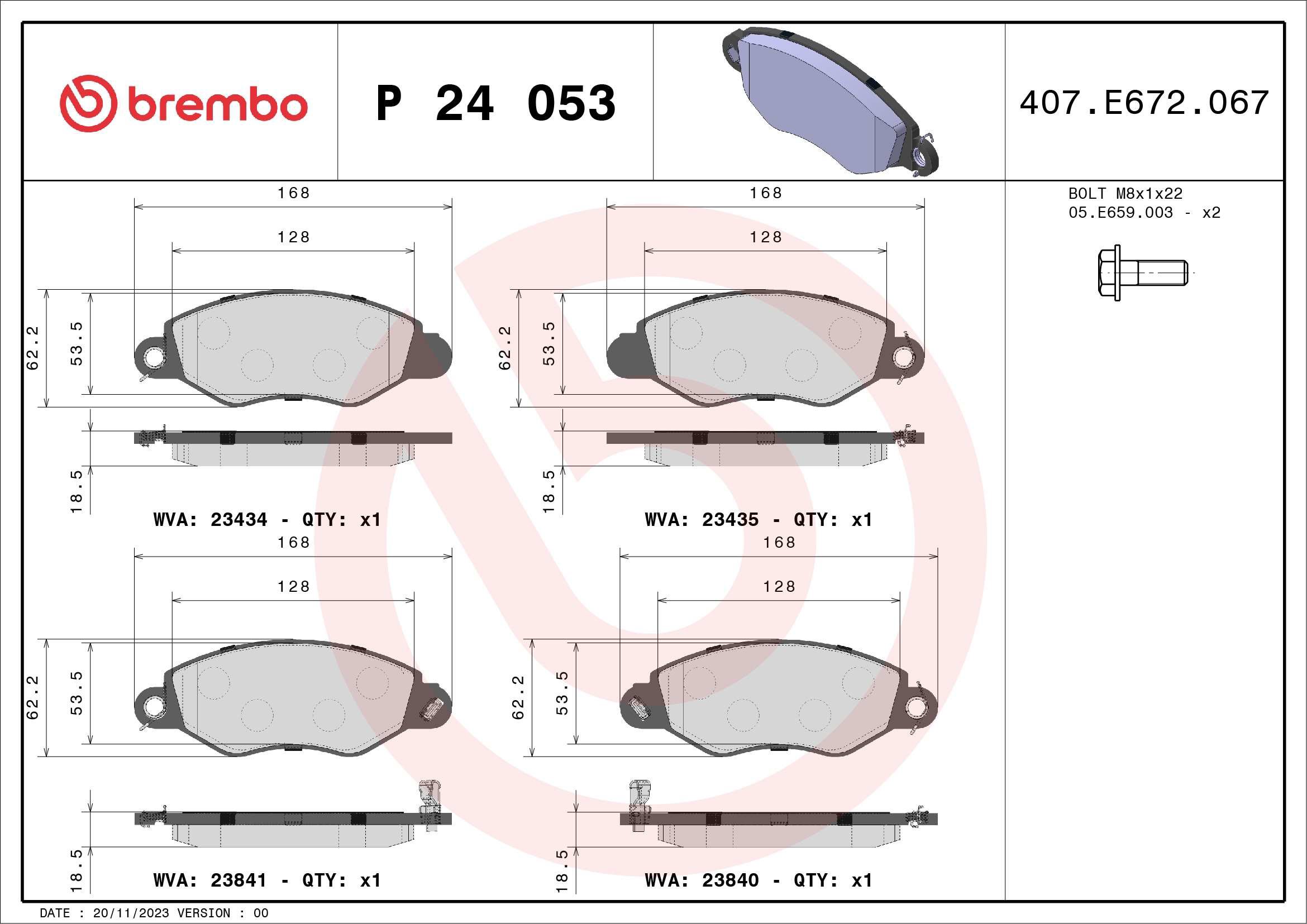 BREMBO Súprava brzdových doštičiek P 24 053