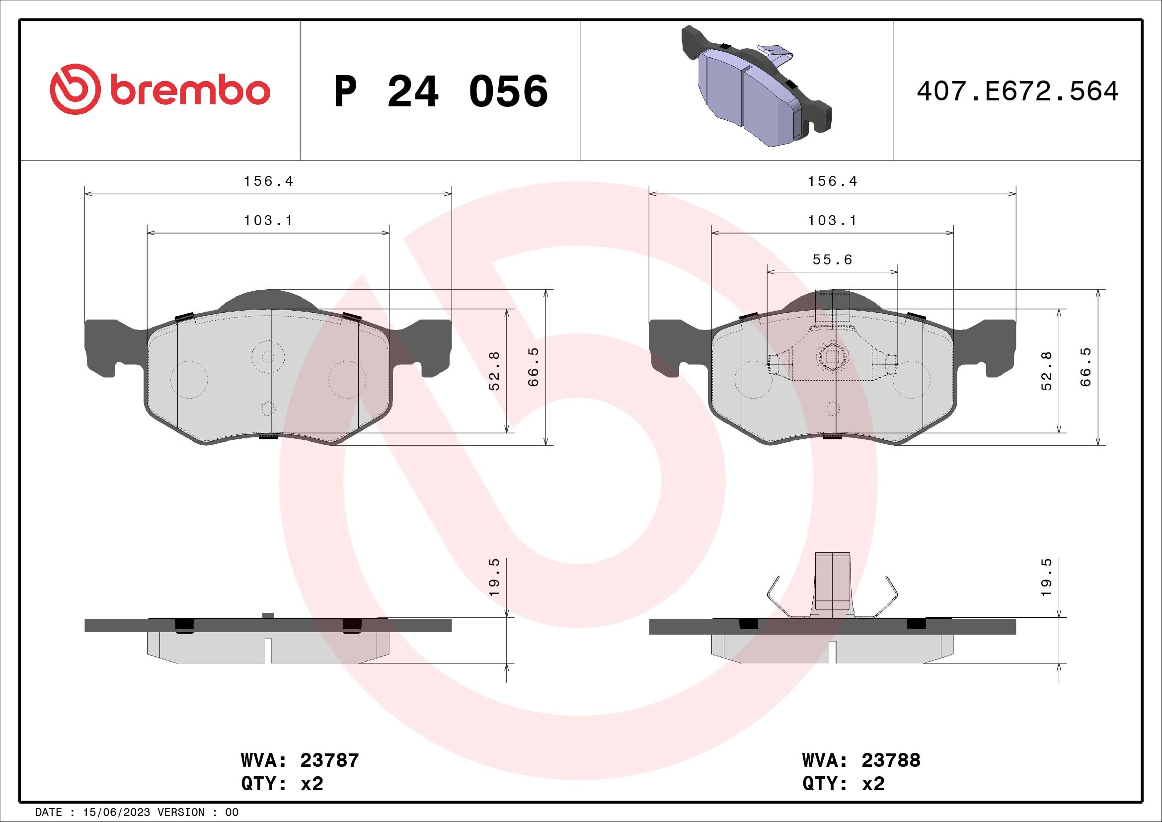 BREMBO Súprava brzdových doštičiek P 24 056