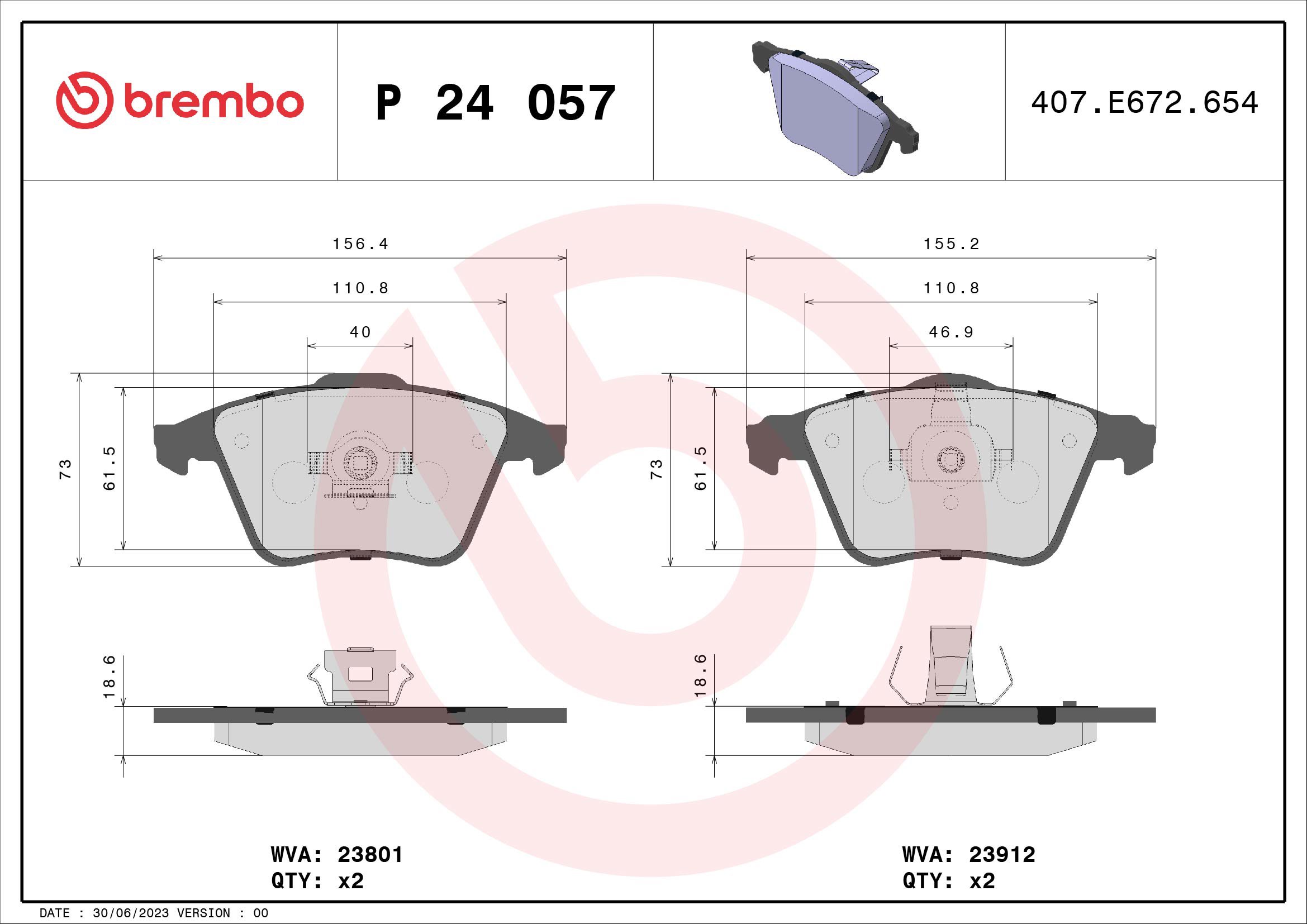 BREMBO Súprava brzdových doštičiek P 24 057