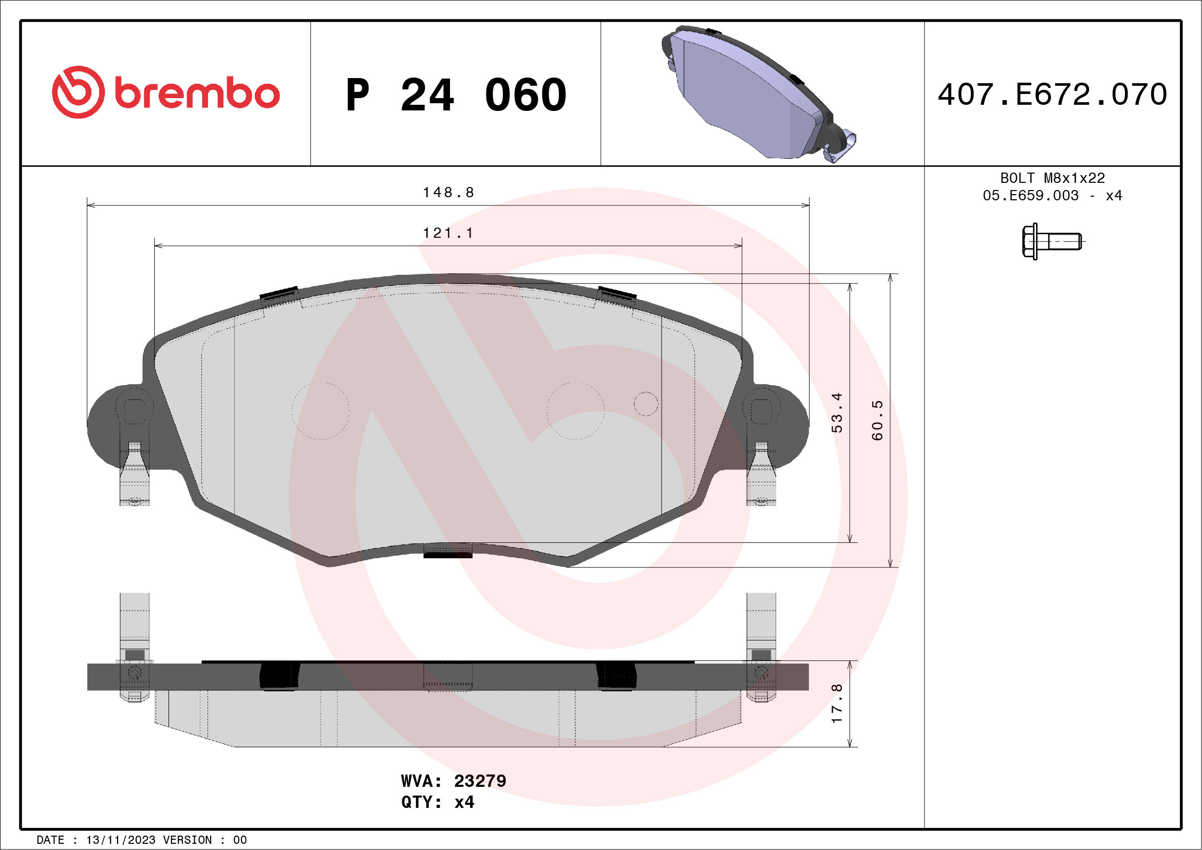 BREMBO Súprava brzdových doštičiek P 24 060