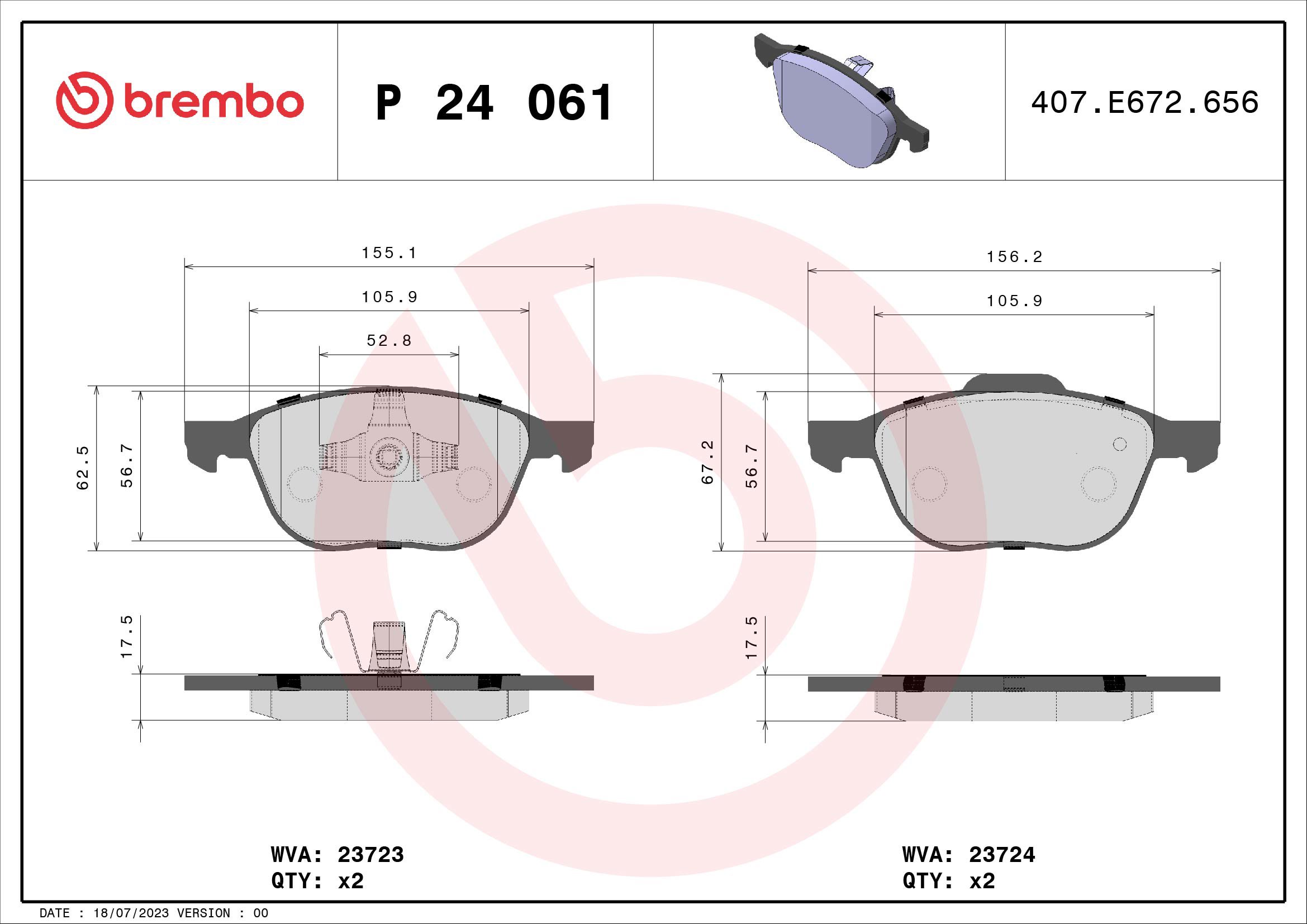 BREMBO Súprava brzdových doštičiek P 24 061X