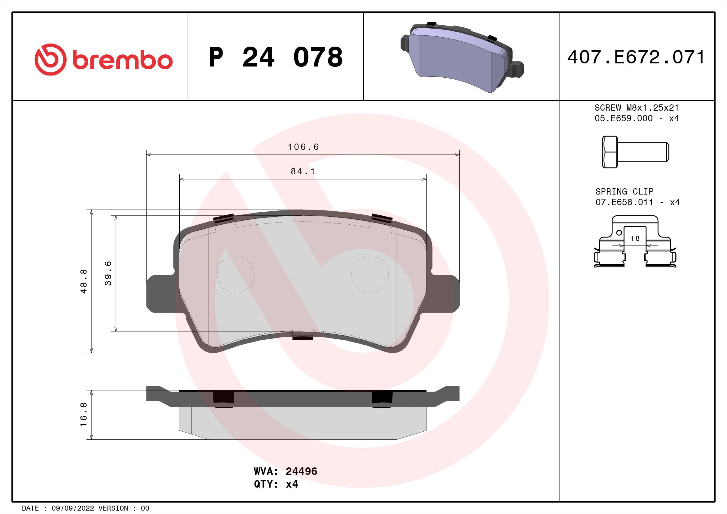 BREMBO Sada brzdových doštičiek P 24 078