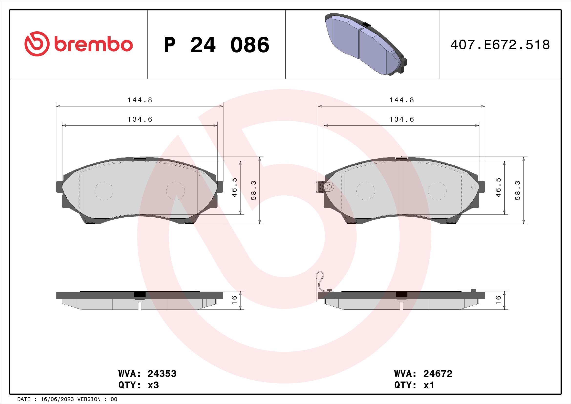 BREMBO Súprava brzdových doštičiek P 24 086