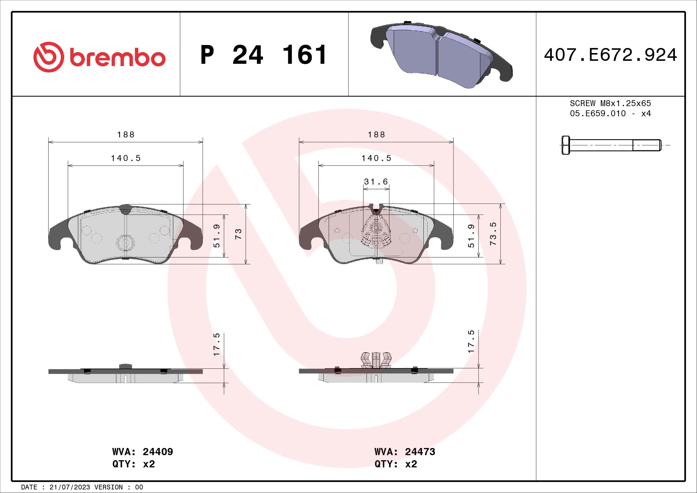BREMBO Súprava brzdových doštičiek P 24 161