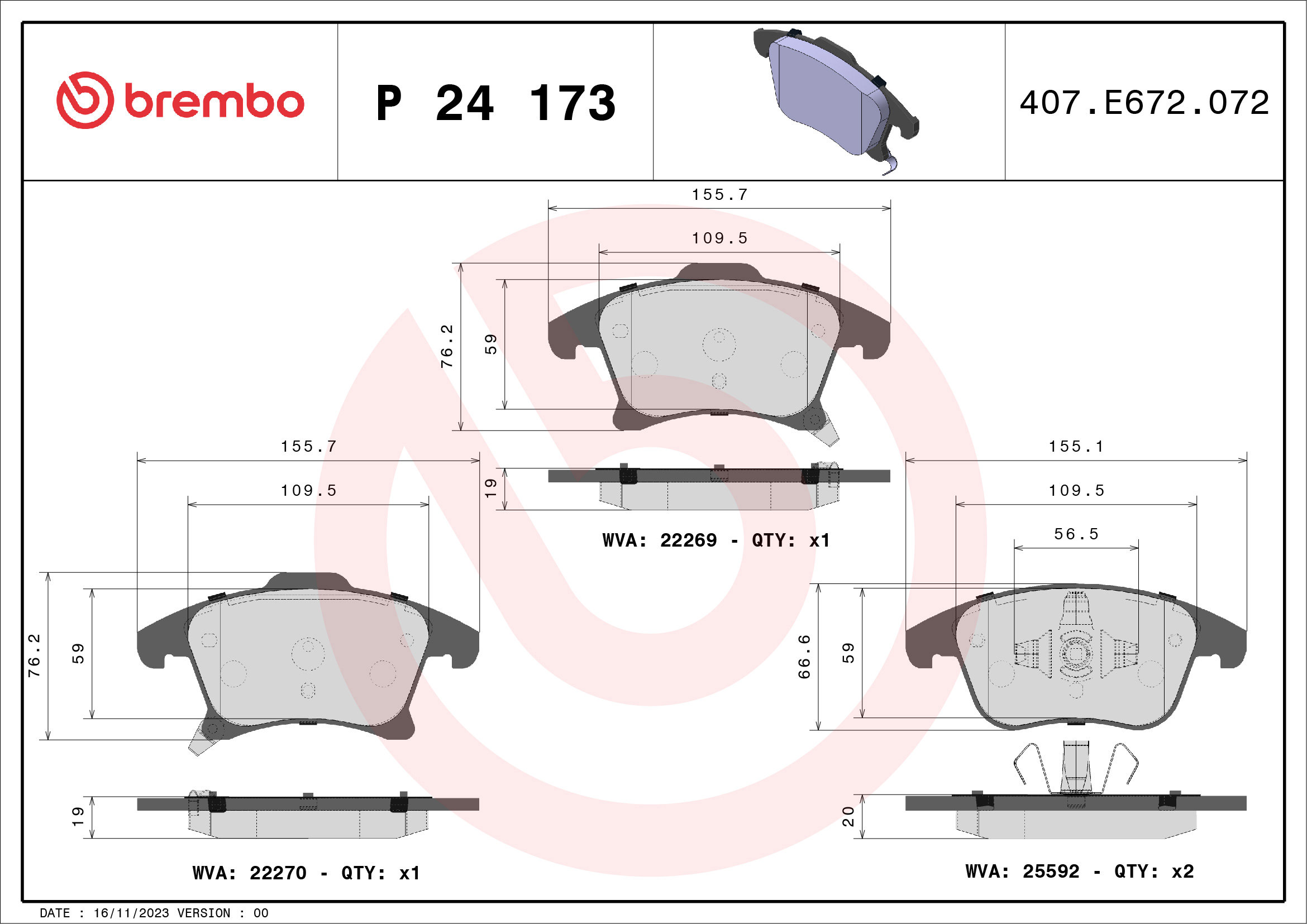 BREMBO Súprava brzdových doštičiek P 24 173