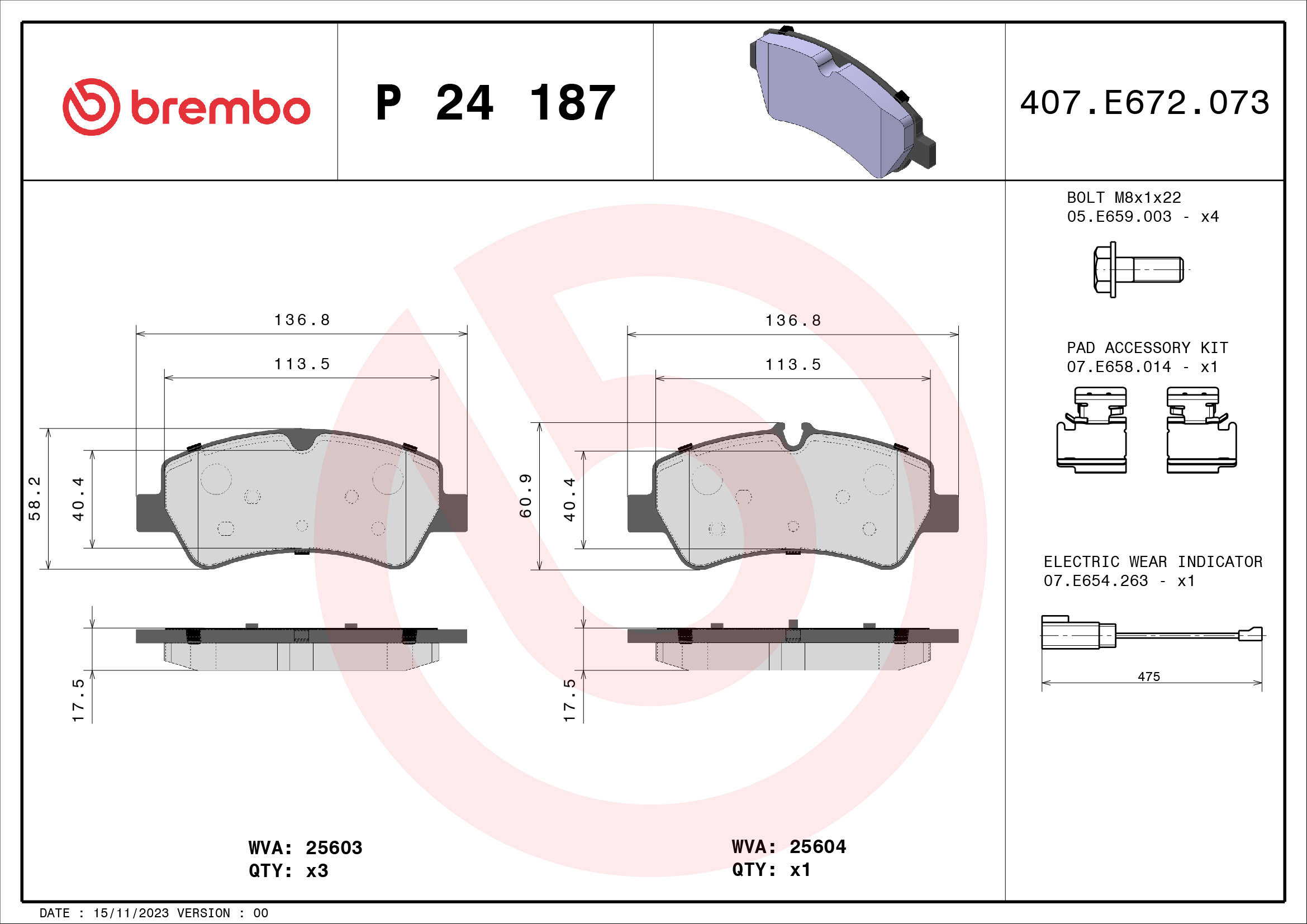 BREMBO Súprava brzdových doštičiek P 24 187