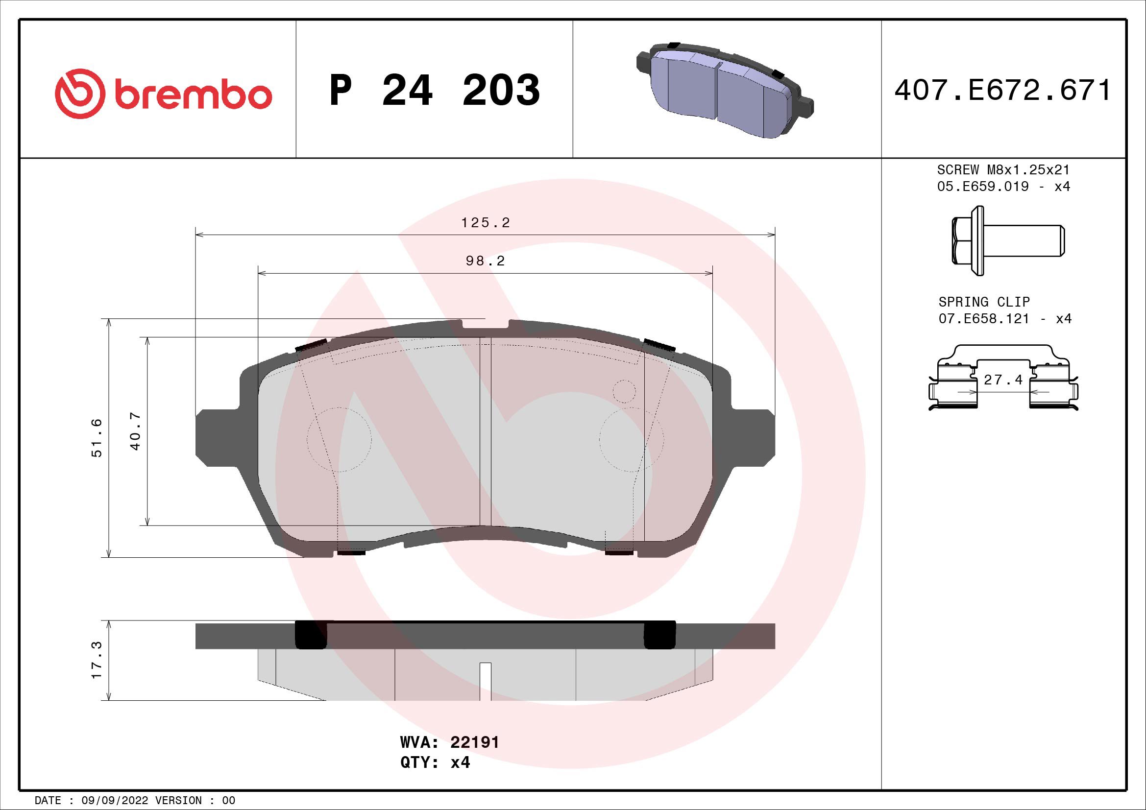 BREMBO Sada brzdových doštičiek P 24 203