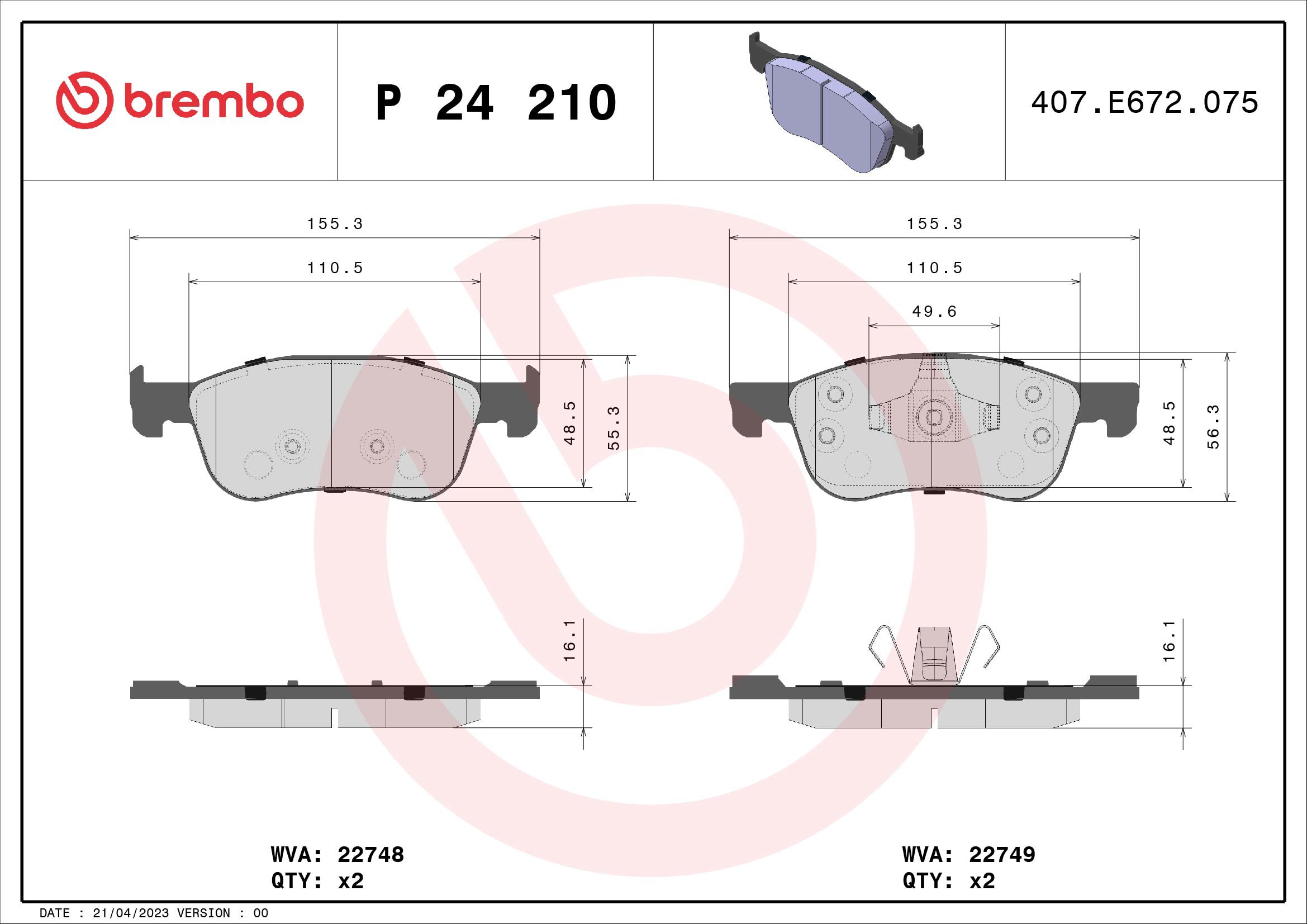 BREMBO Súprava brzdových doštičiek P 24 210