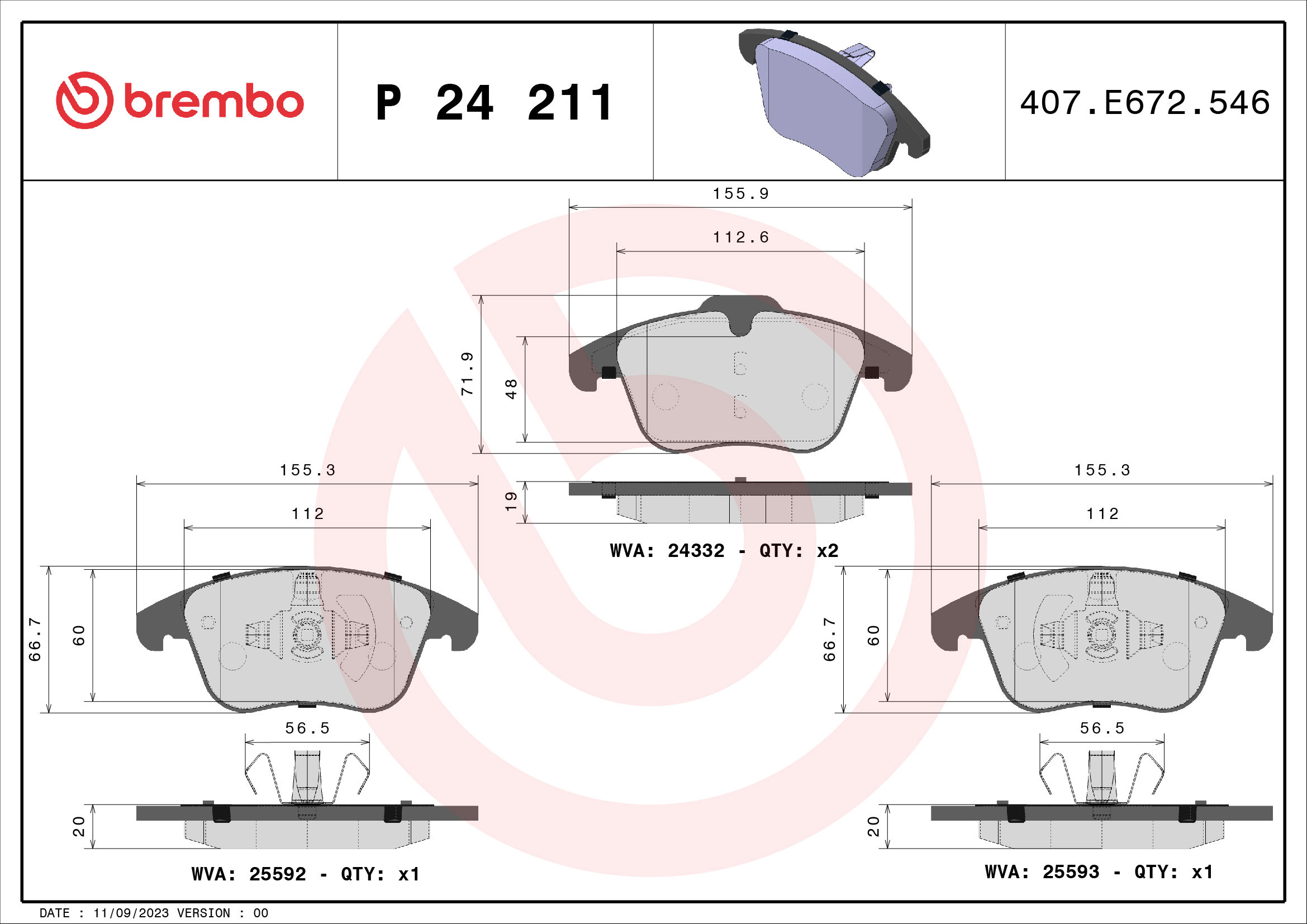 BREMBO Súprava brzdových doštičiek P 24 211