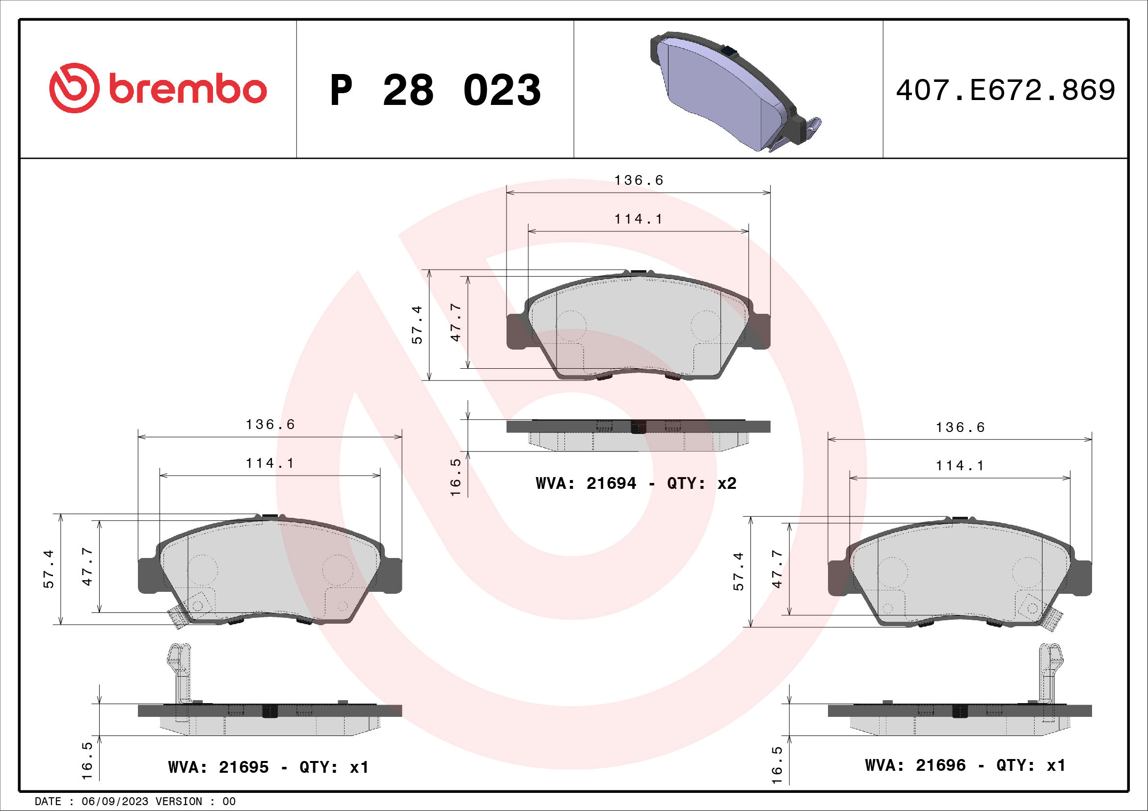 BREMBO Sada brzdových doštičiek P 28 023