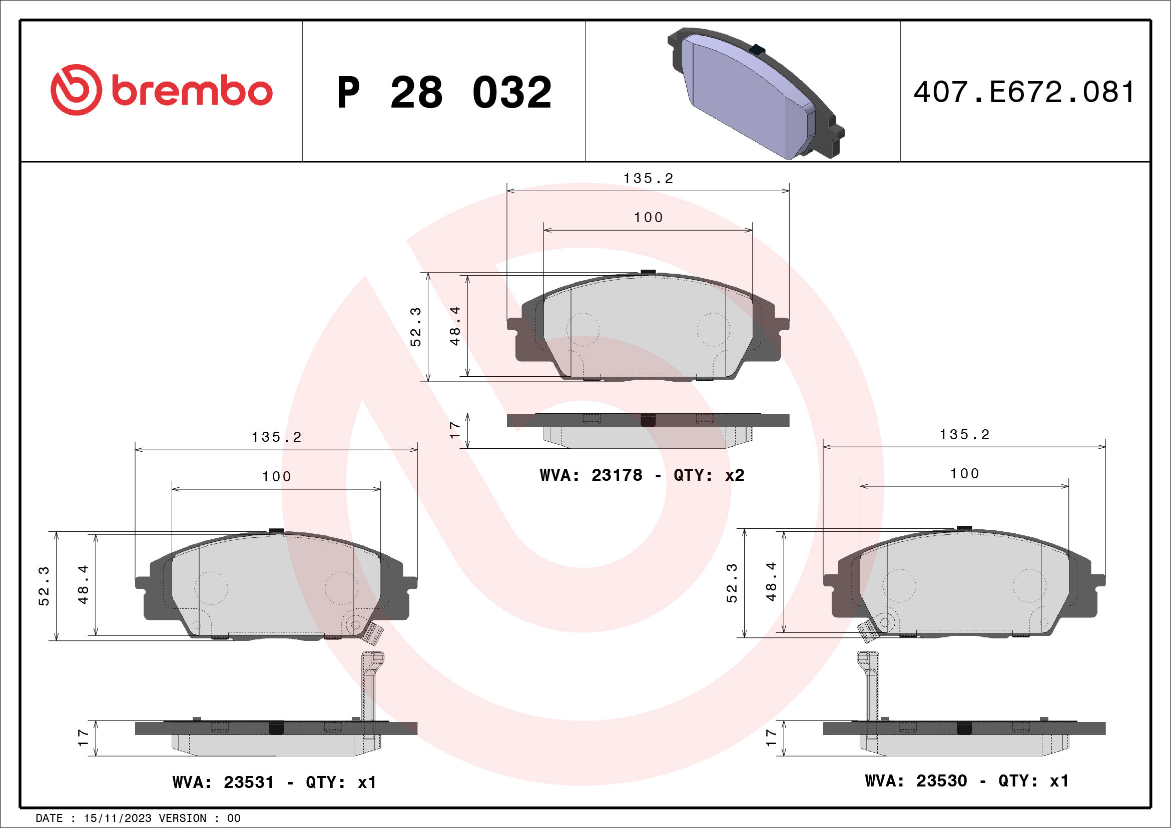 BREMBO Sada brzdových doštičiek P 28 032