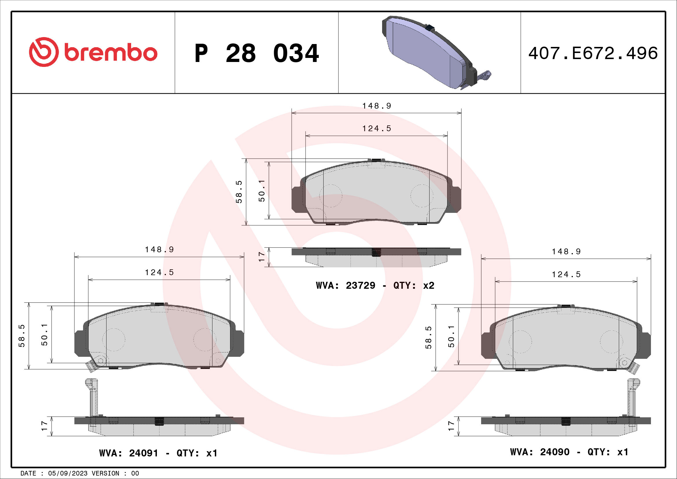 BREMBO Sada brzdových doštičiek P 28 034X
