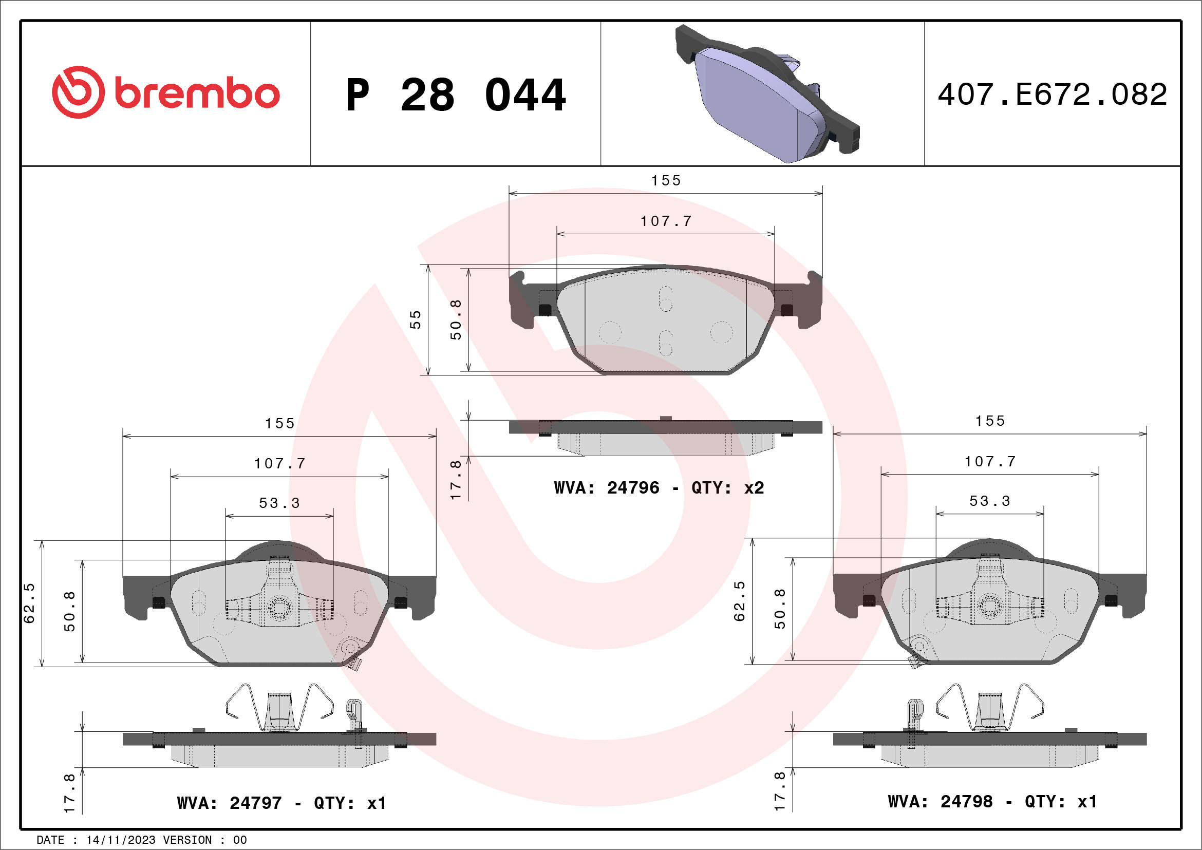 BREMBO Súprava brzdových doštičiek P 28 044