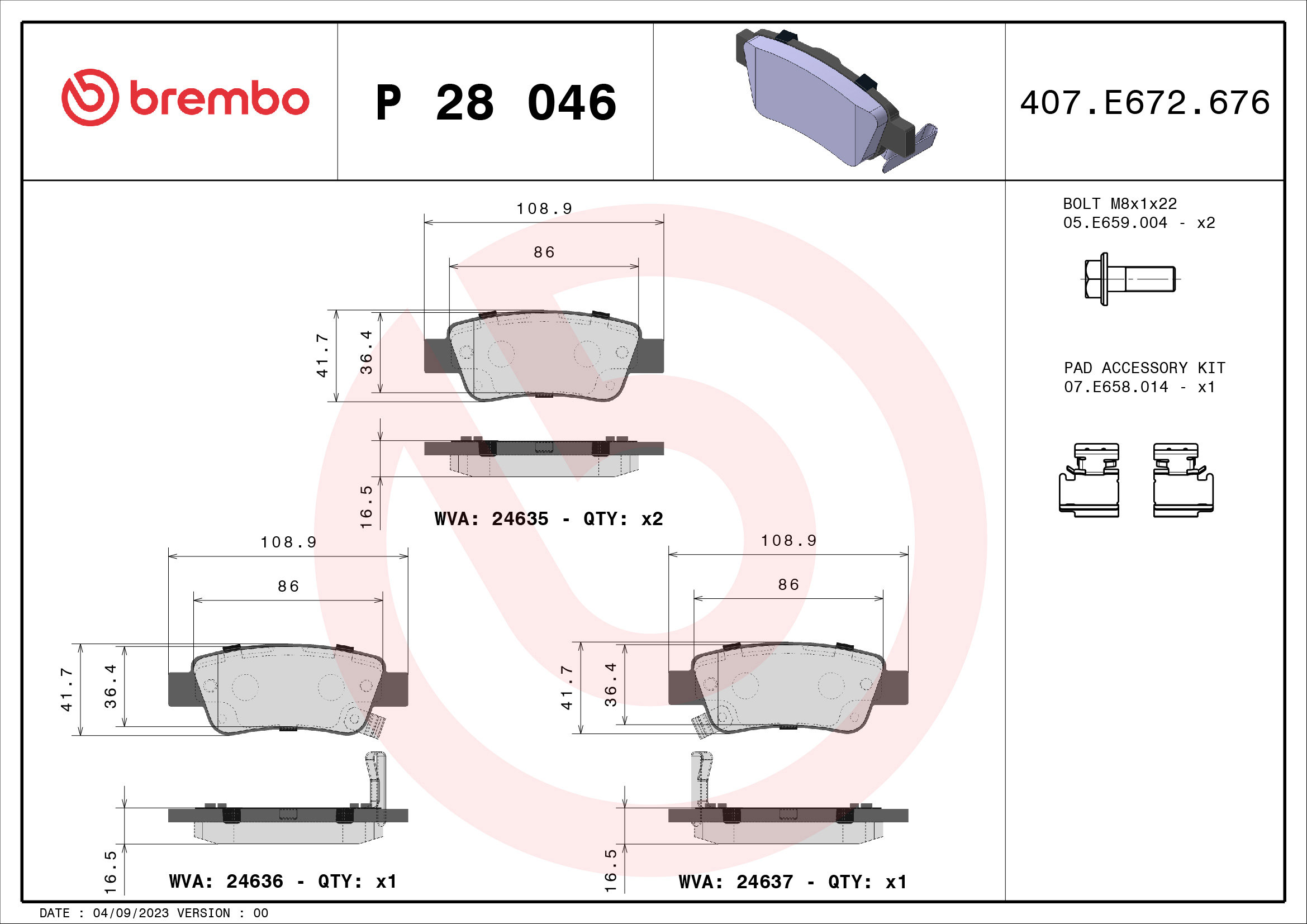 BREMBO Súprava brzdových doštičiek P 28 046