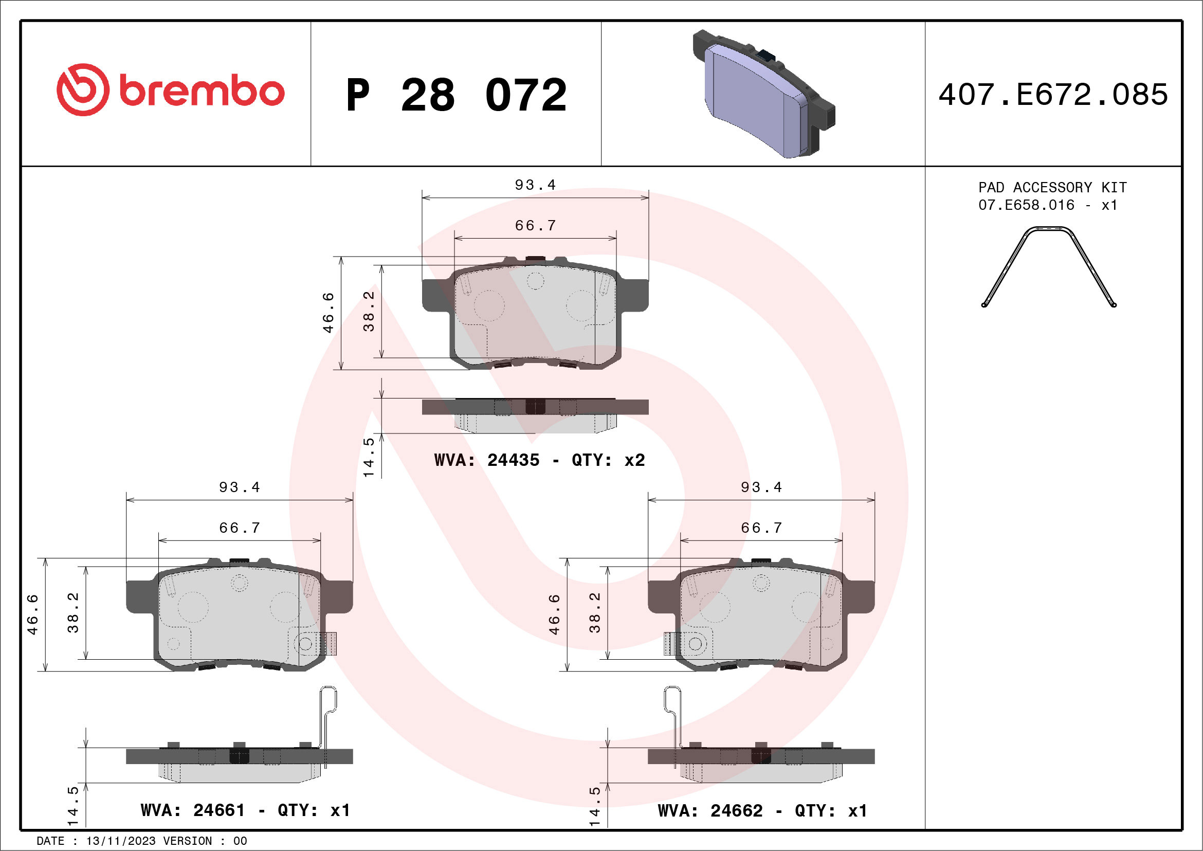 BREMBO Súprava brzdových doštičiek P 28 072