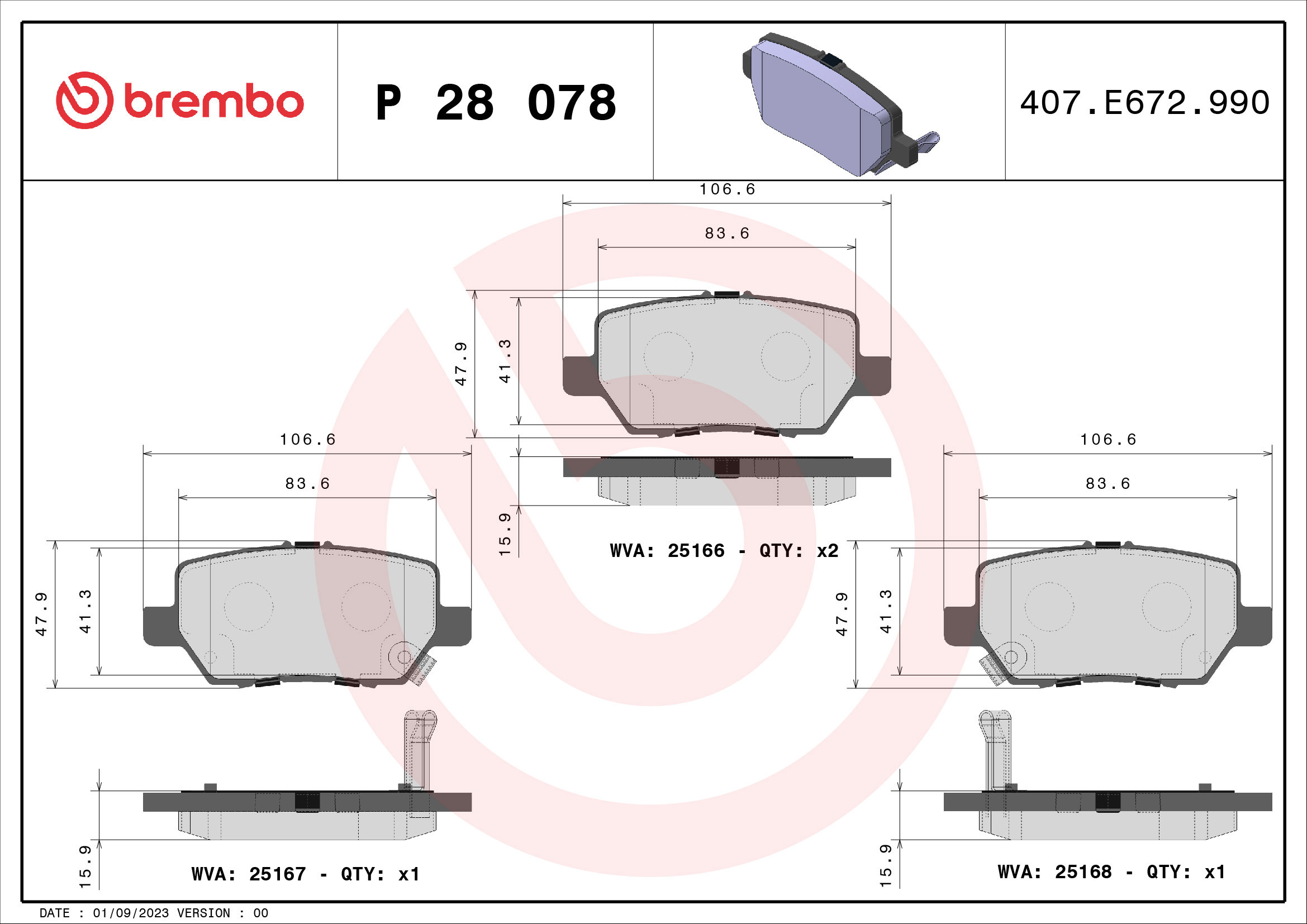 BREMBO Sada brzdových doštičiek P 28 078