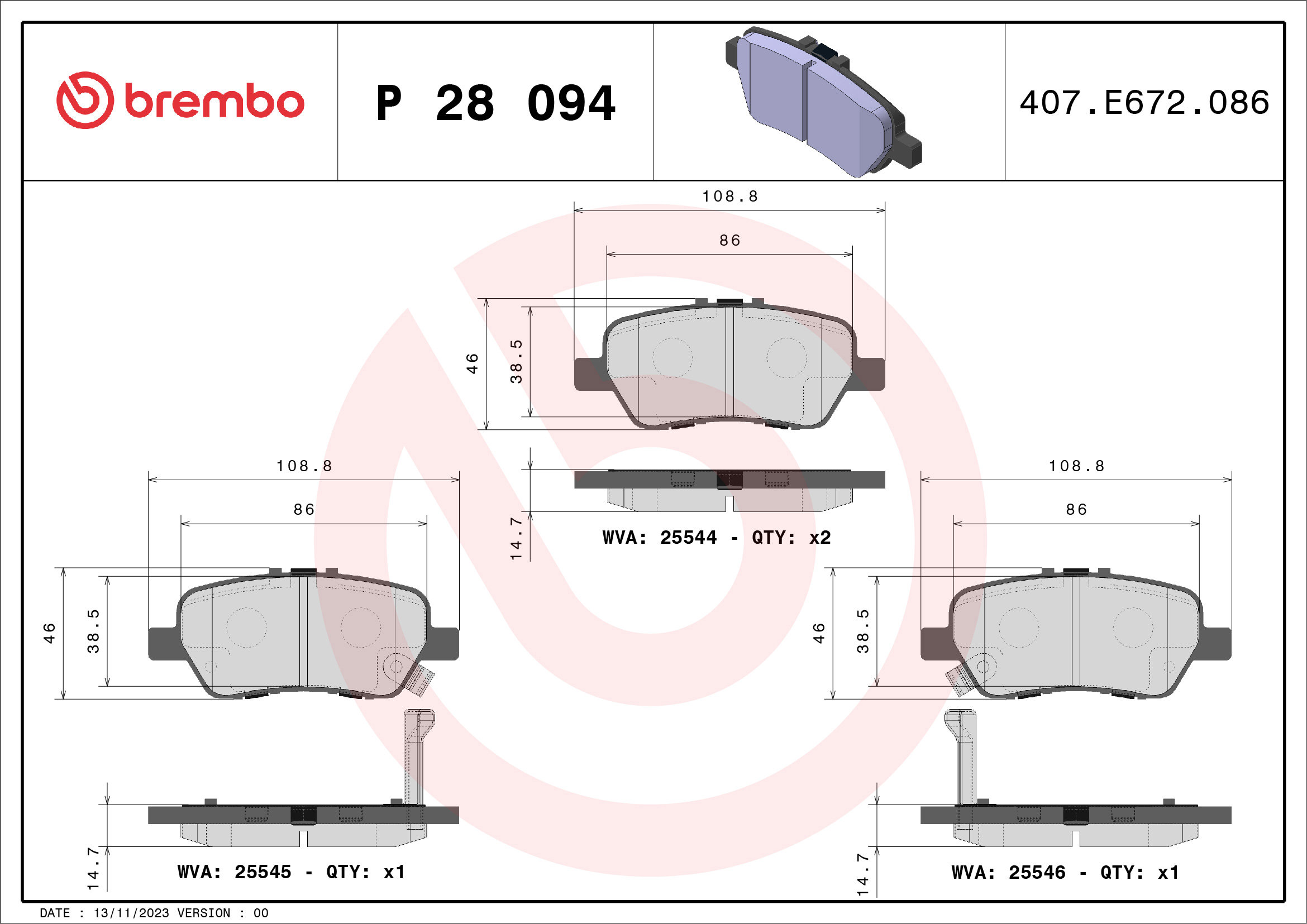 BREMBO Súprava brzdových doštičiek P 28 094