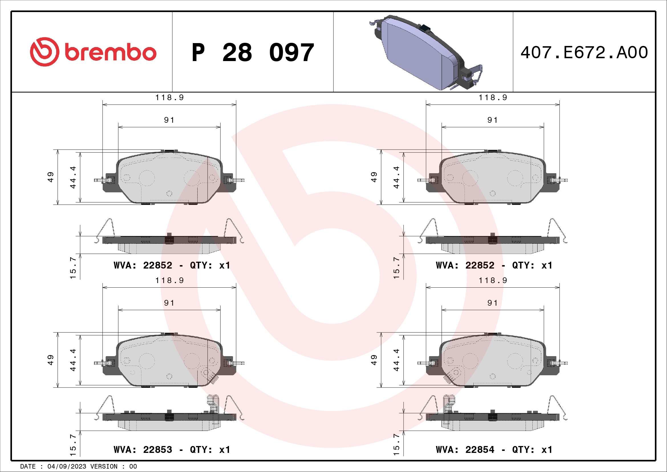 BREMBO Súprava brzdových doštičiek P 28 097