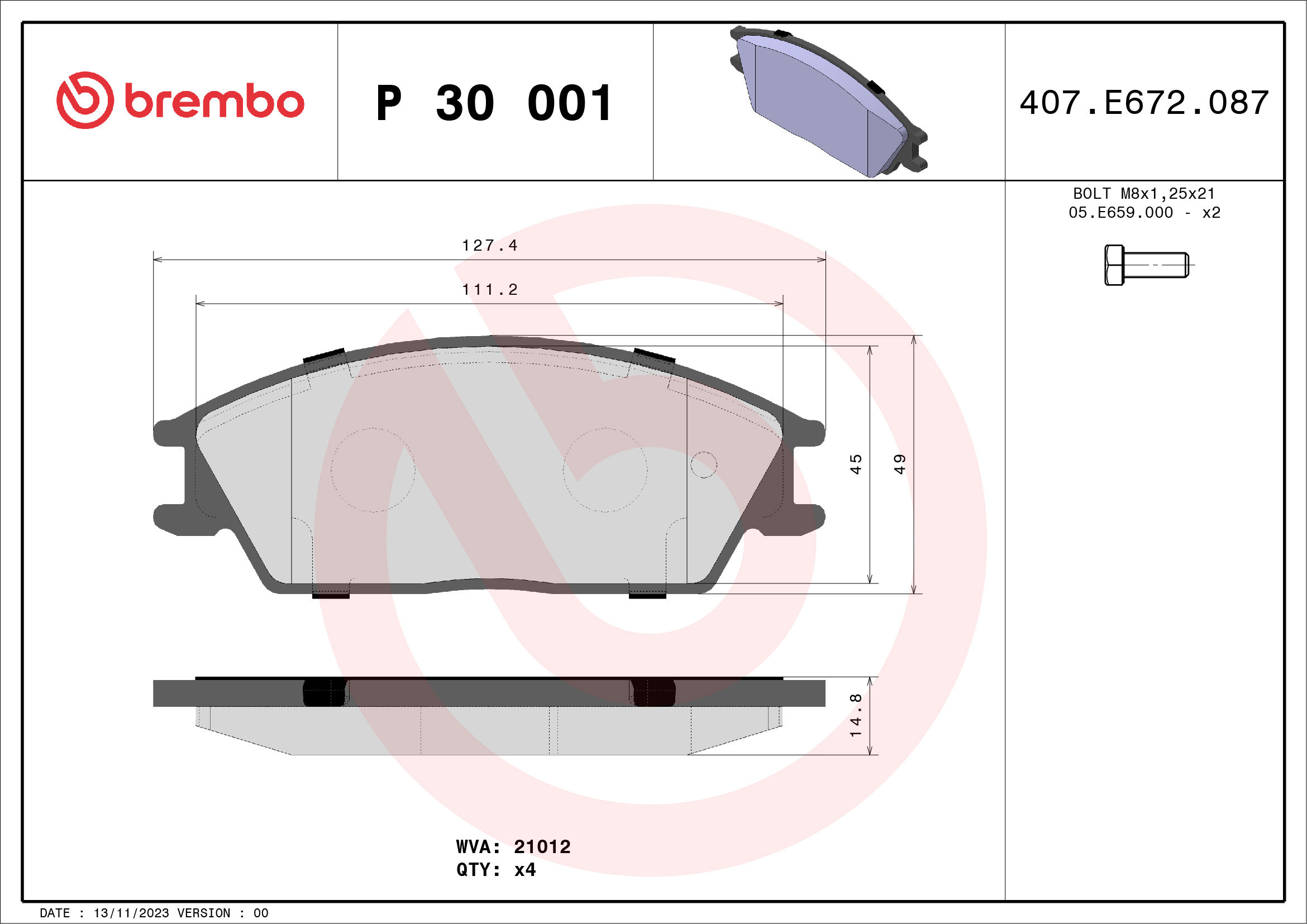 BREMBO Sada brzdových doštičiek P 30 001