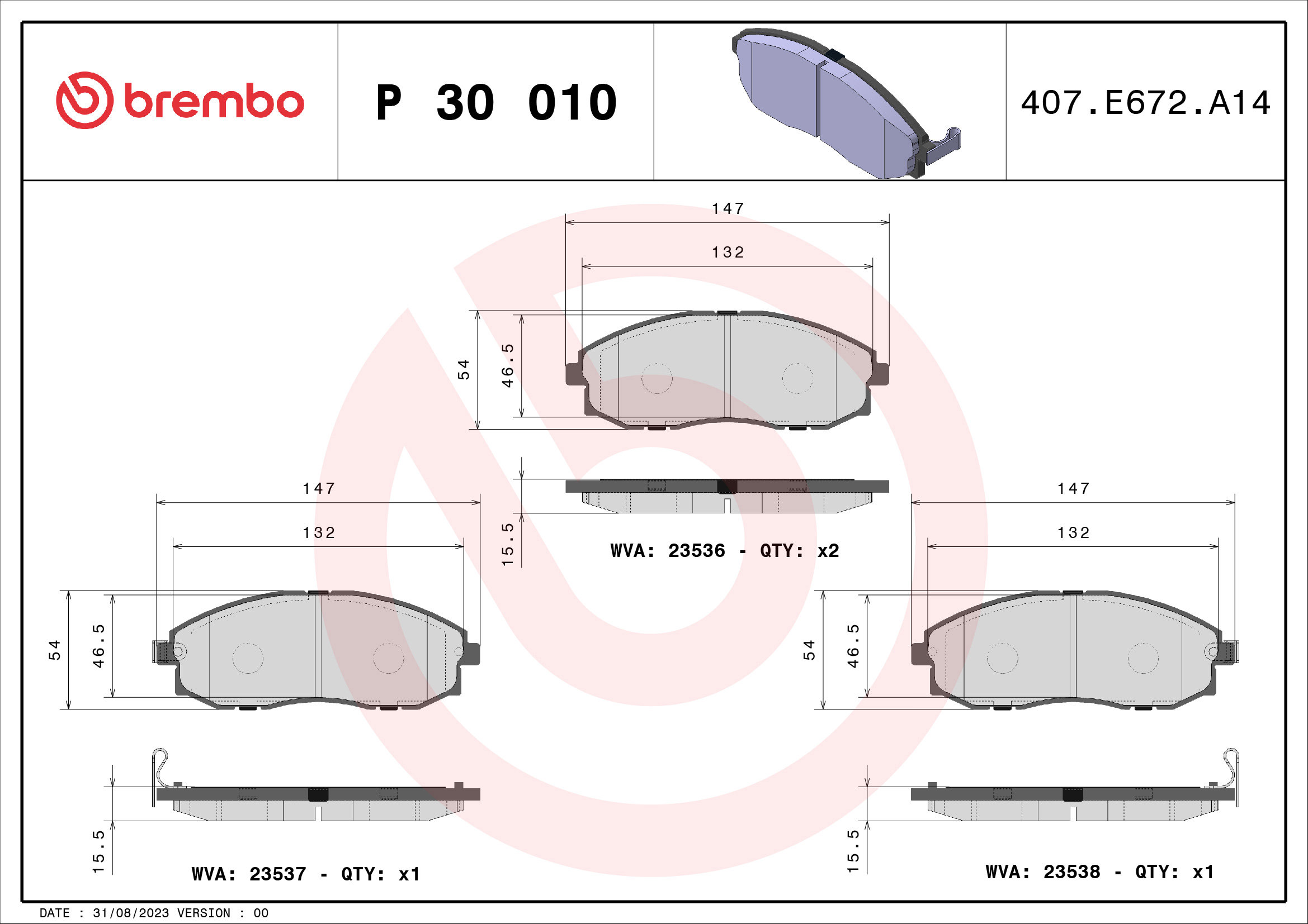 BREMBO Súprava brzdových doštičiek P 30 010