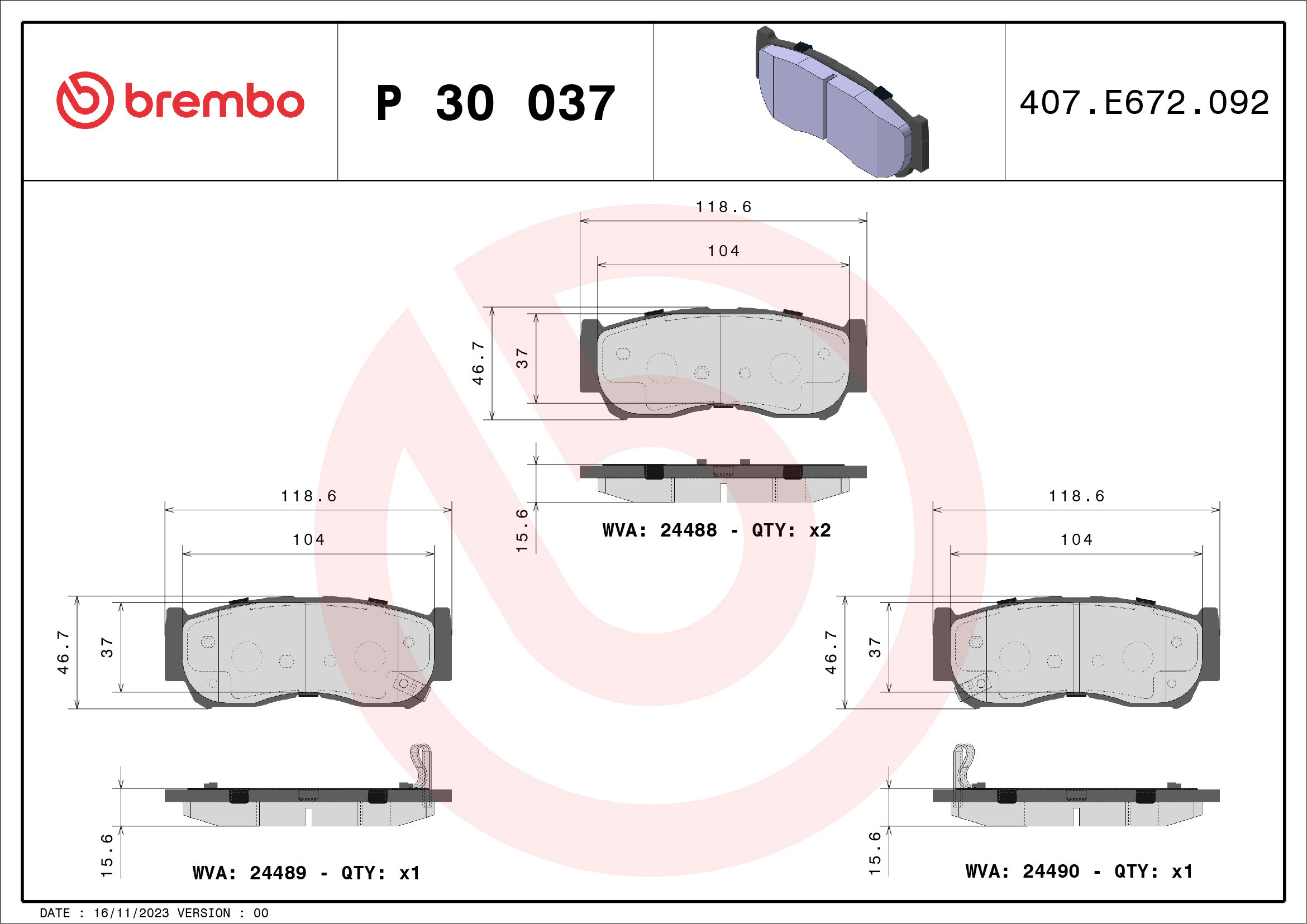 BREMBO Súprava brzdových doštičiek P 30 037