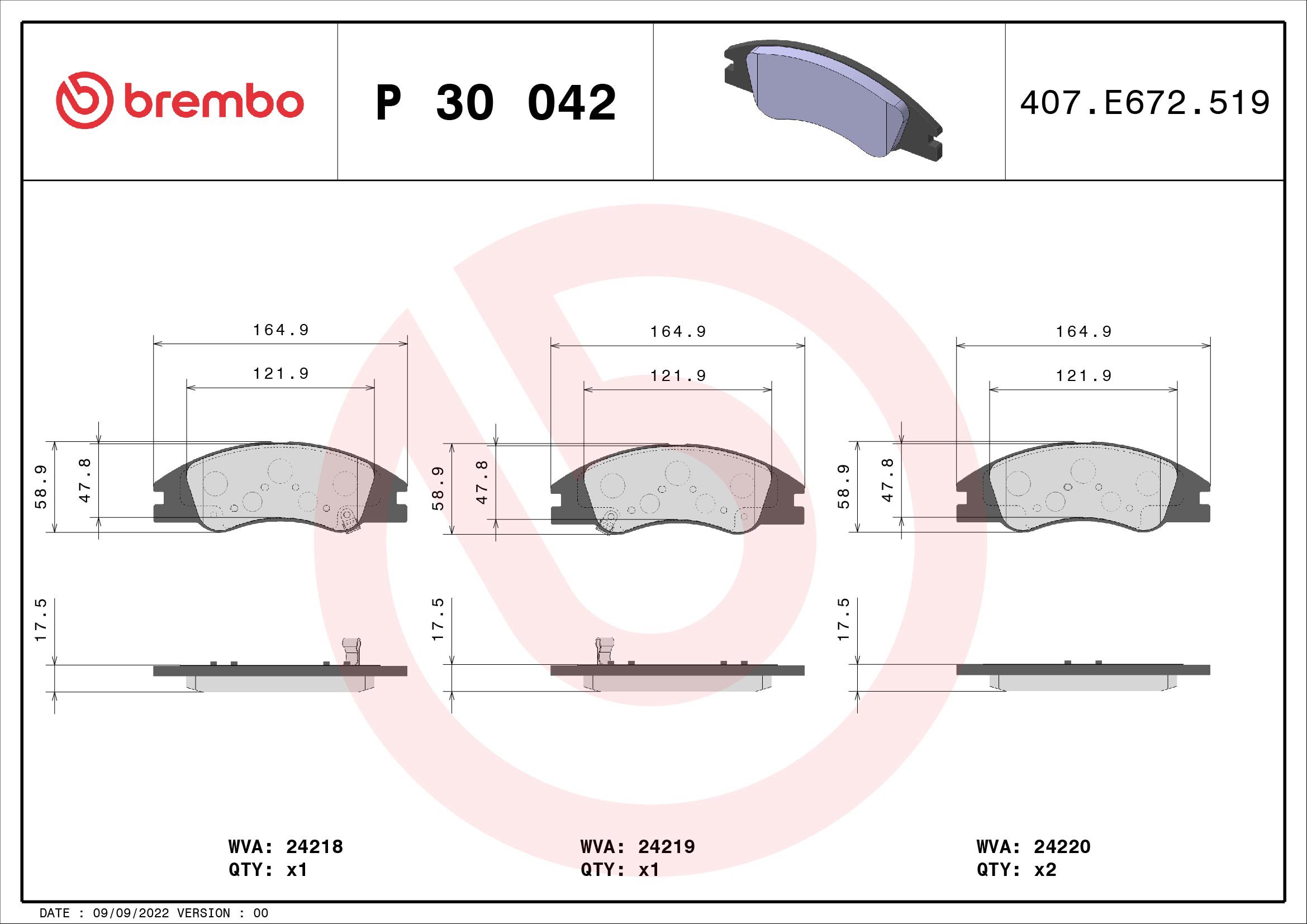 BREMBO Súprava brzdových doštičiek P 30 042