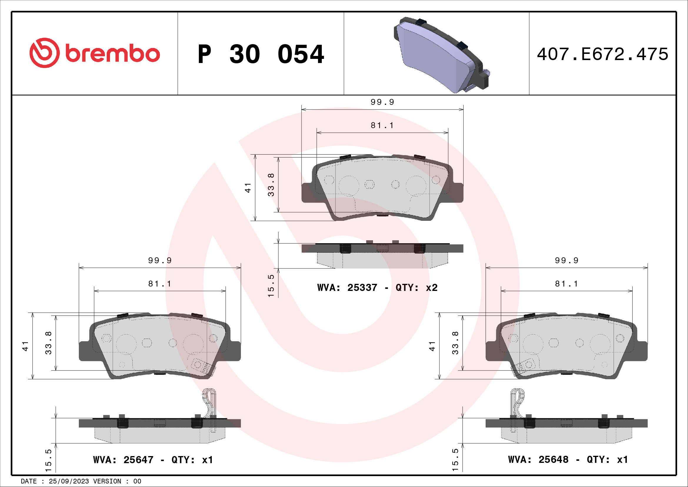 BREMBO Sada brzdových doštičiek P 30 054