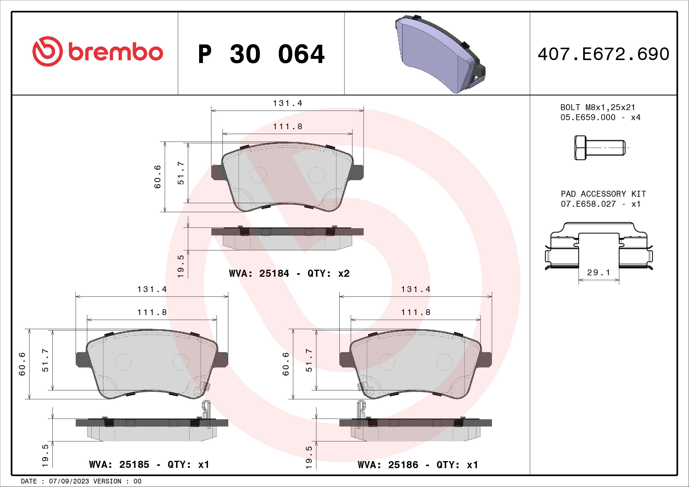 BREMBO Sada brzdových doštičiek P 30 064