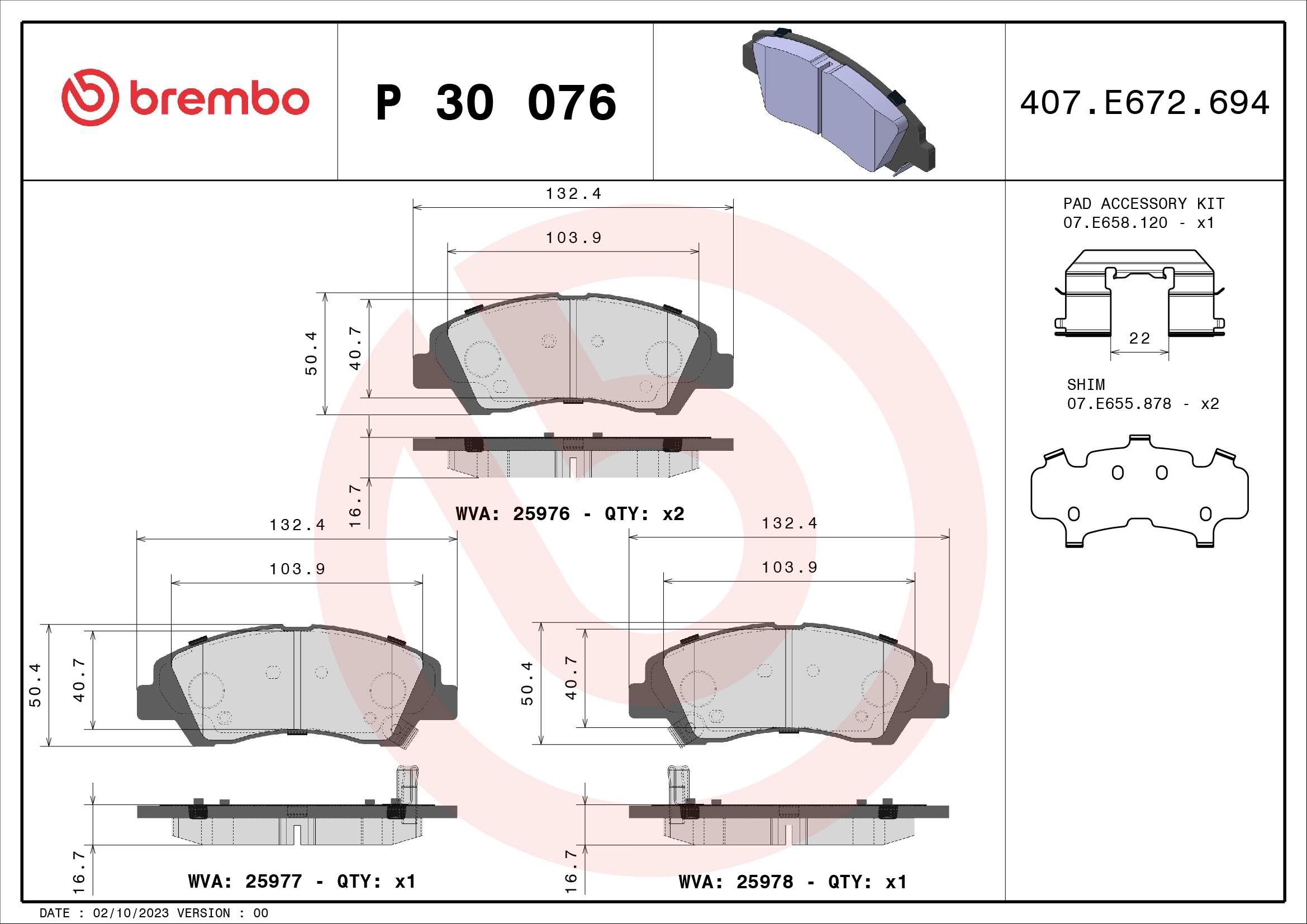 BREMBO Súprava brzdových doštičiek P 30 076