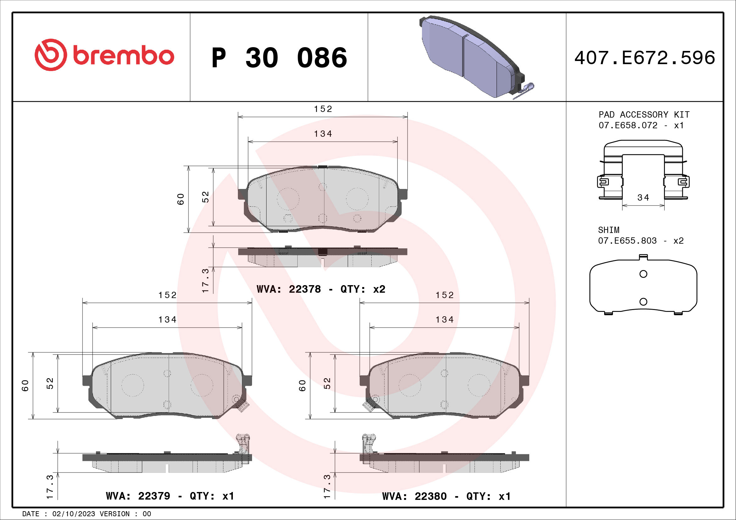 BREMBO Sada brzdových doštičiek P 30 086
