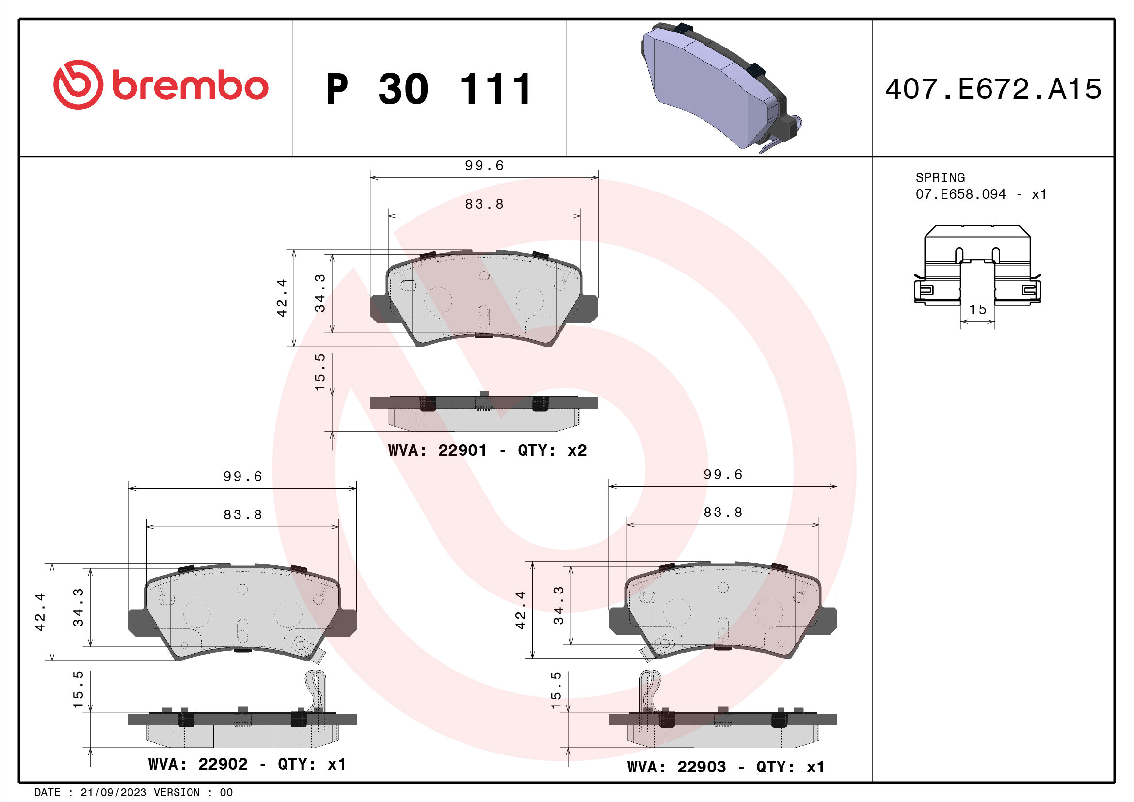 BREMBO Súprava brzdových doštičiek P 30 111