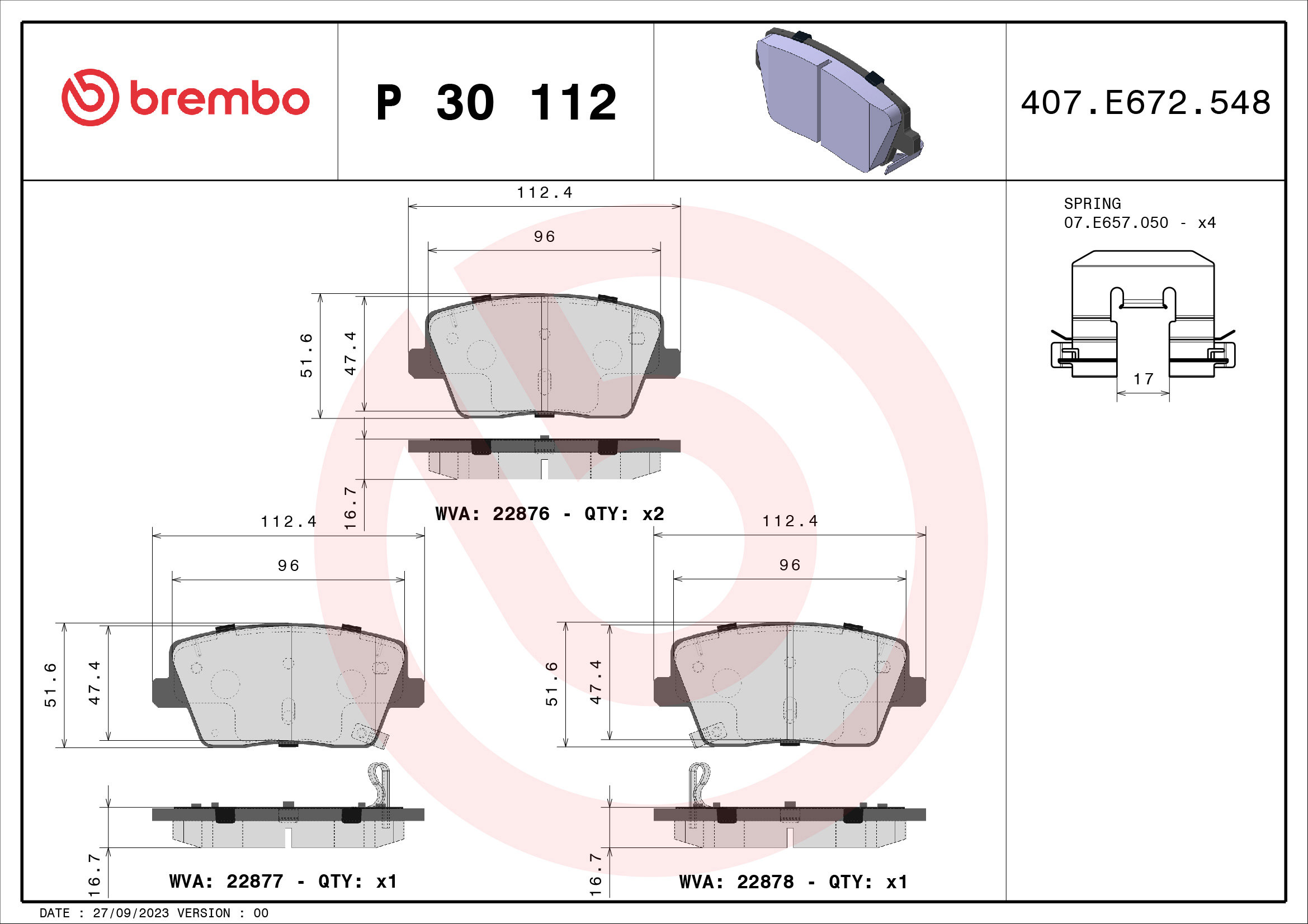 BREMBO Sada brzdových doštičiek P 30 112