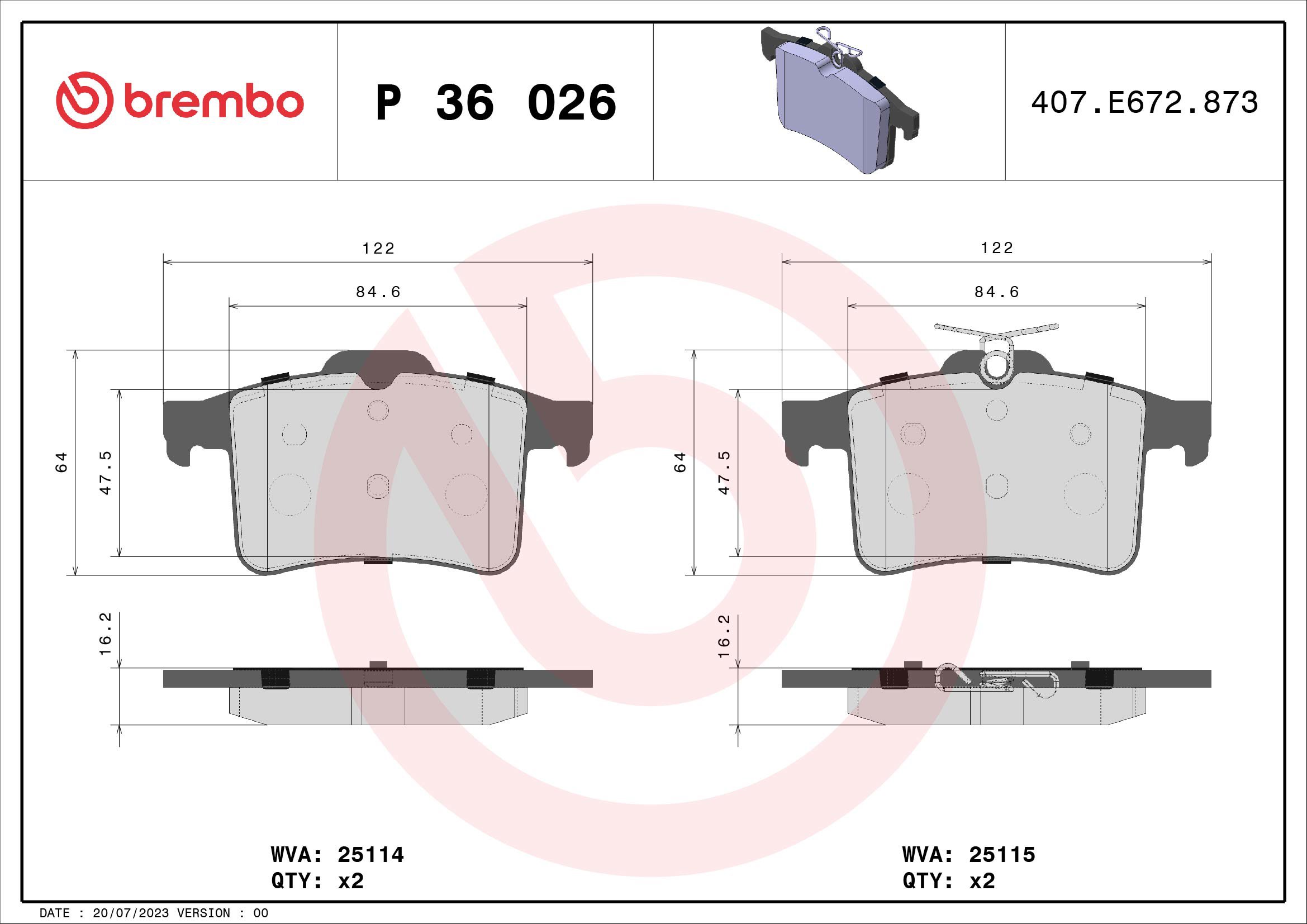 BREMBO Súprava brzdových doštičiek P 36 026