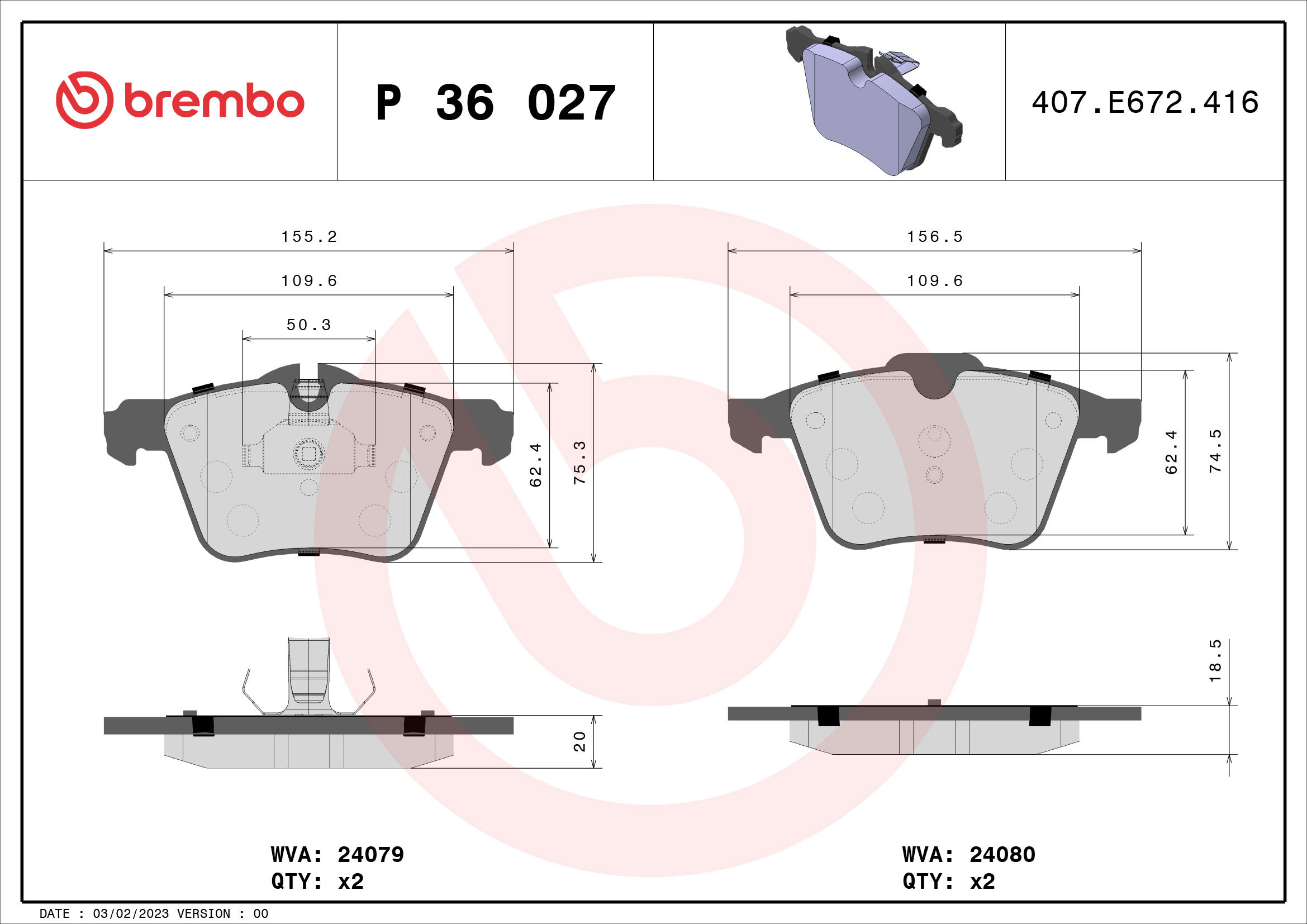 BREMBO Súprava brzdových doštičiek P 36 027