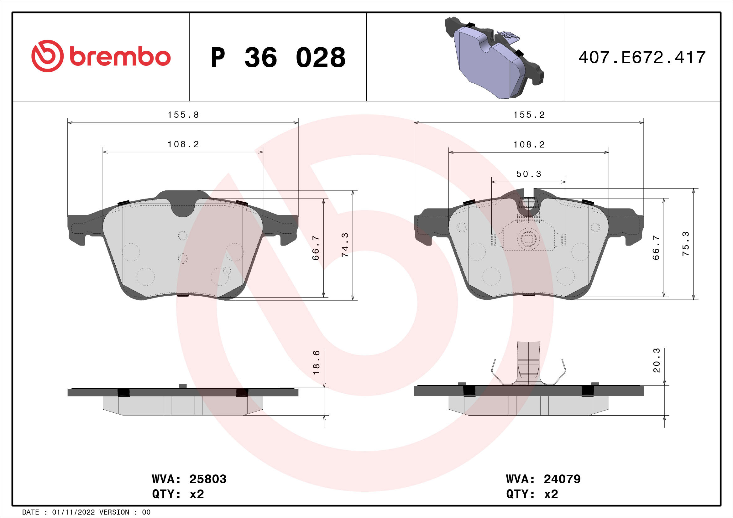 BREMBO Súprava brzdových doštičiek P 36 028