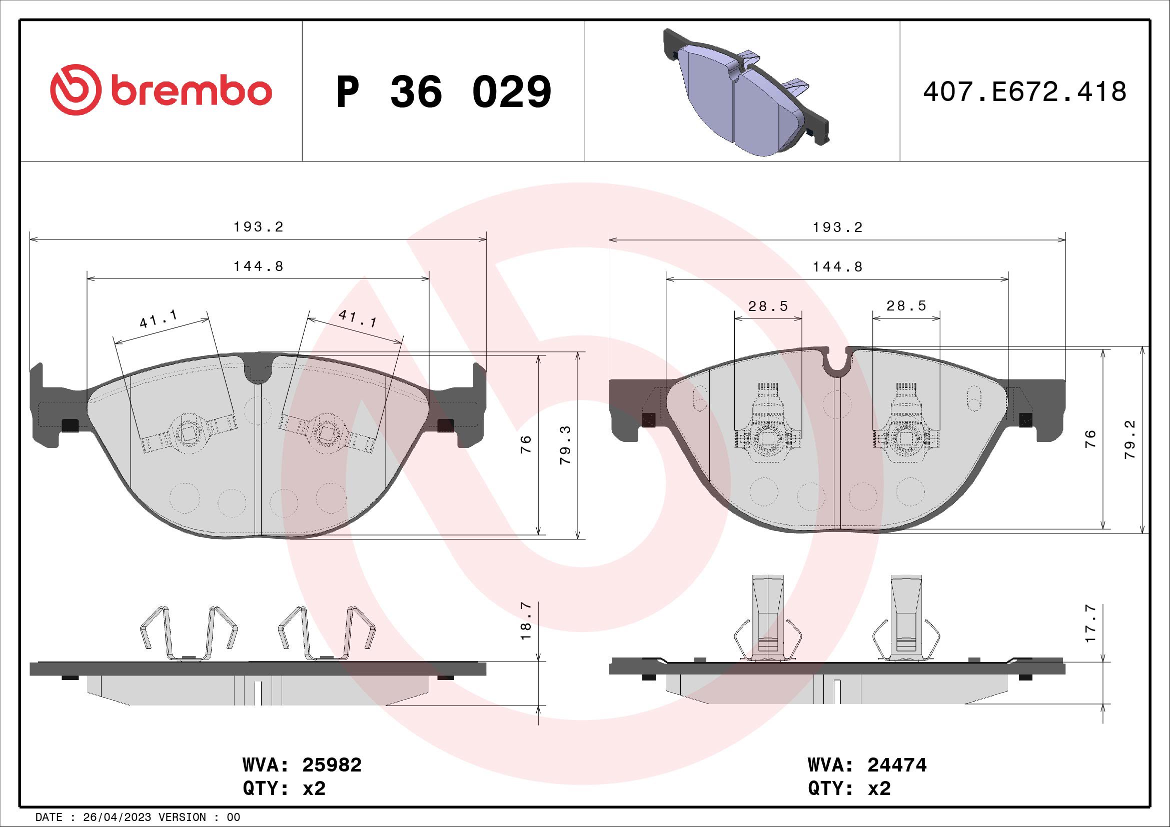 BREMBO Súprava brzdových doštičiek P 36 029